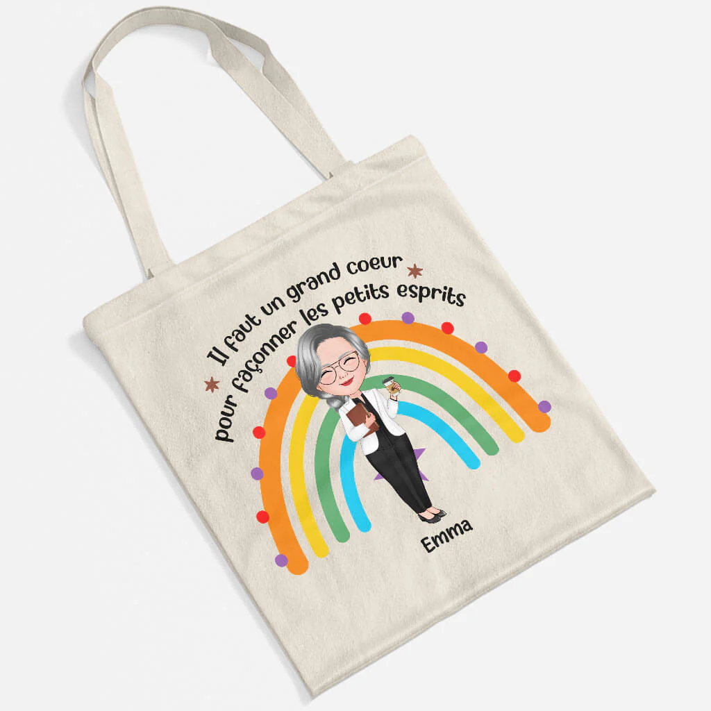 Il Faut Un Grand Coeur Pour Façonner Les Petits Esprits - Tote Bag Merci Maitresse Personnalisé - Image 2