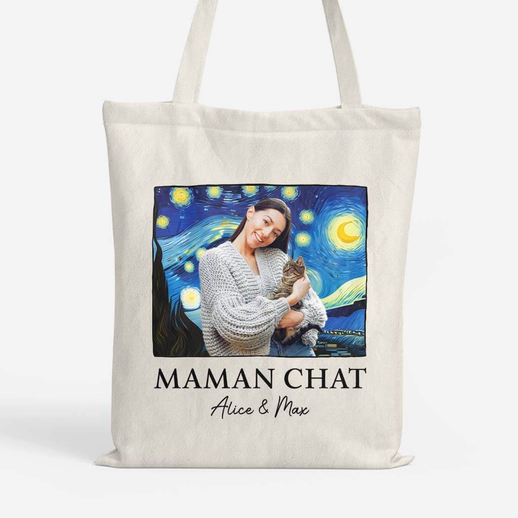 Maman / Papa Chat Version Van Gogh - Tote Bag Personnalisé Avec Chat
