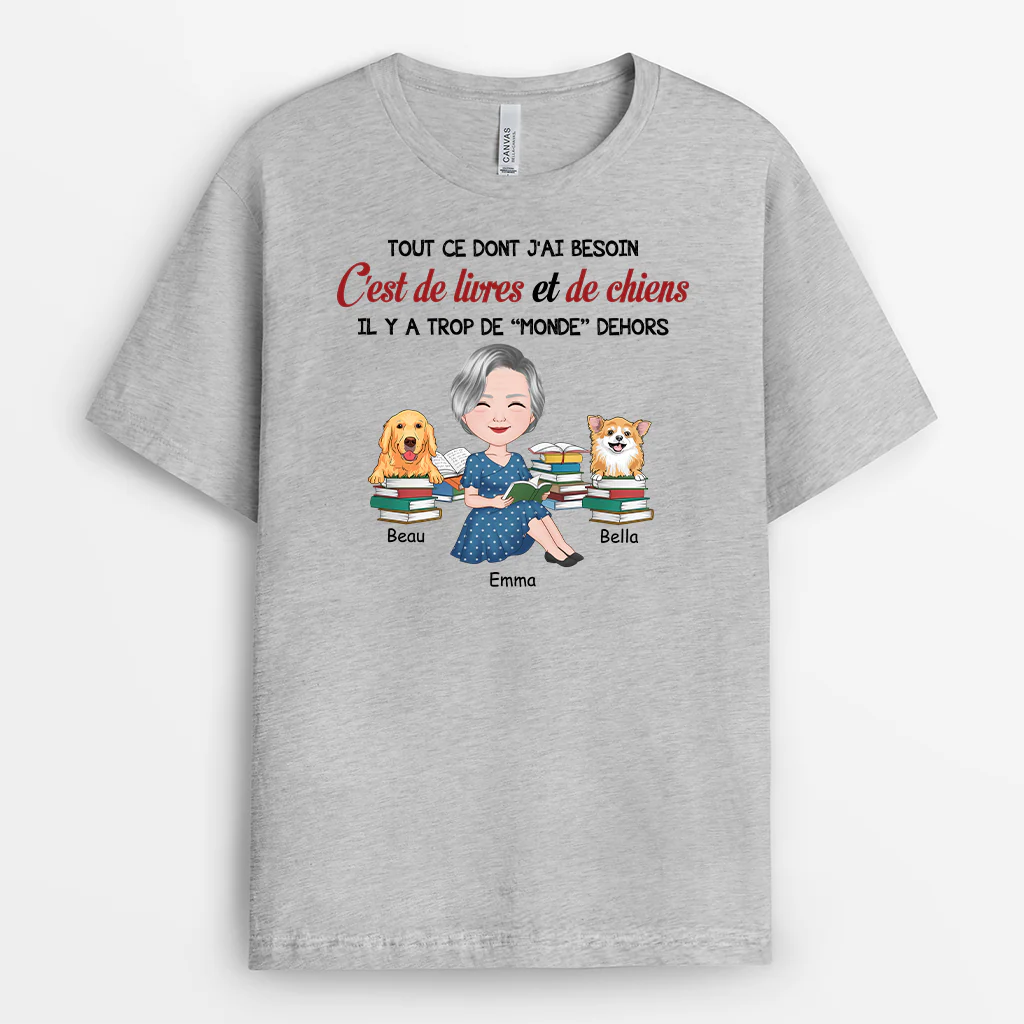 T Shirt Chien Personnalisé | Tout Ce Dont J'ai Besoin C'est De Livres Et De Chiens - Image 2