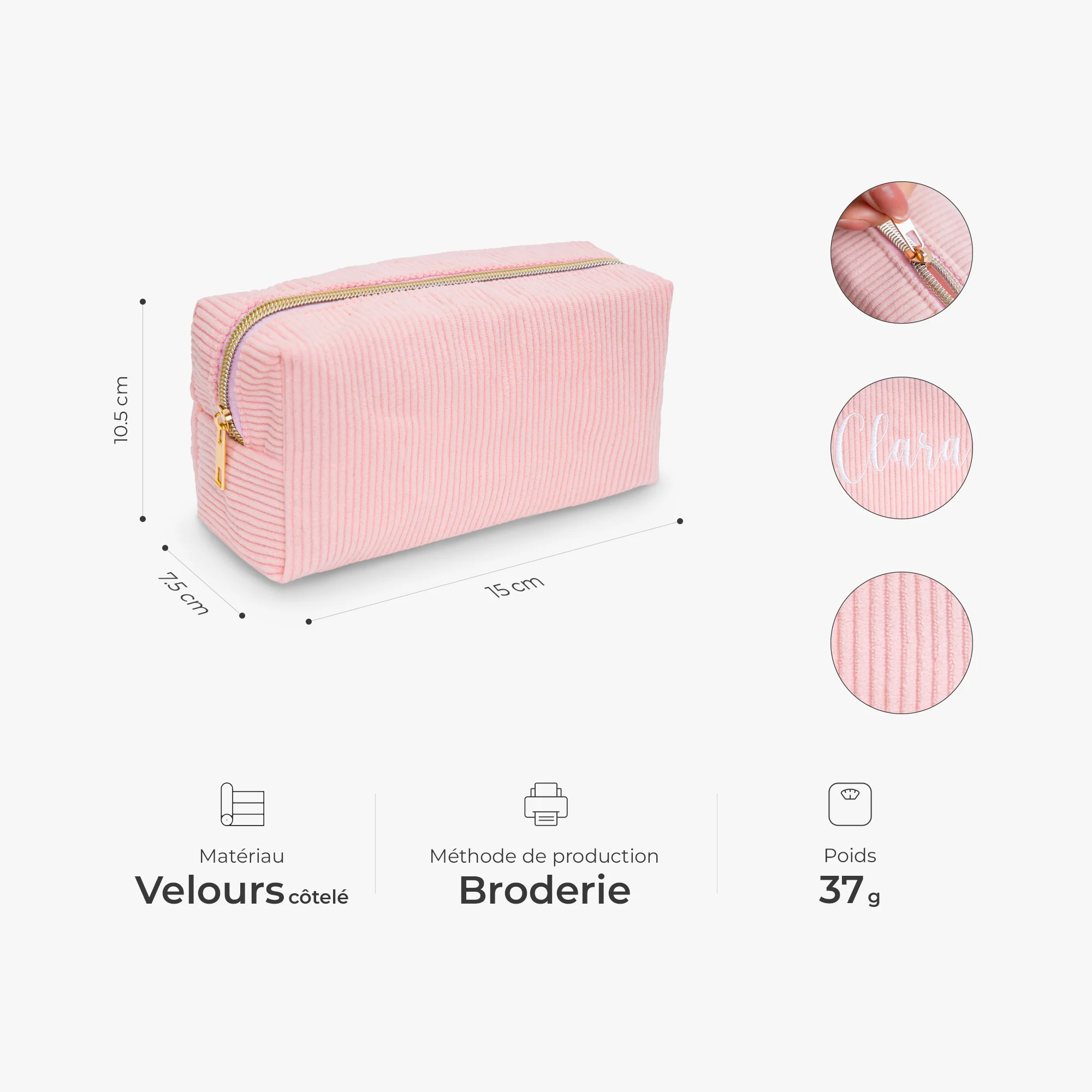 Trousse De Maquillage Personnalisée Brodée En Velours Côtelé - Cadeau Pour Une Femme - Image 2