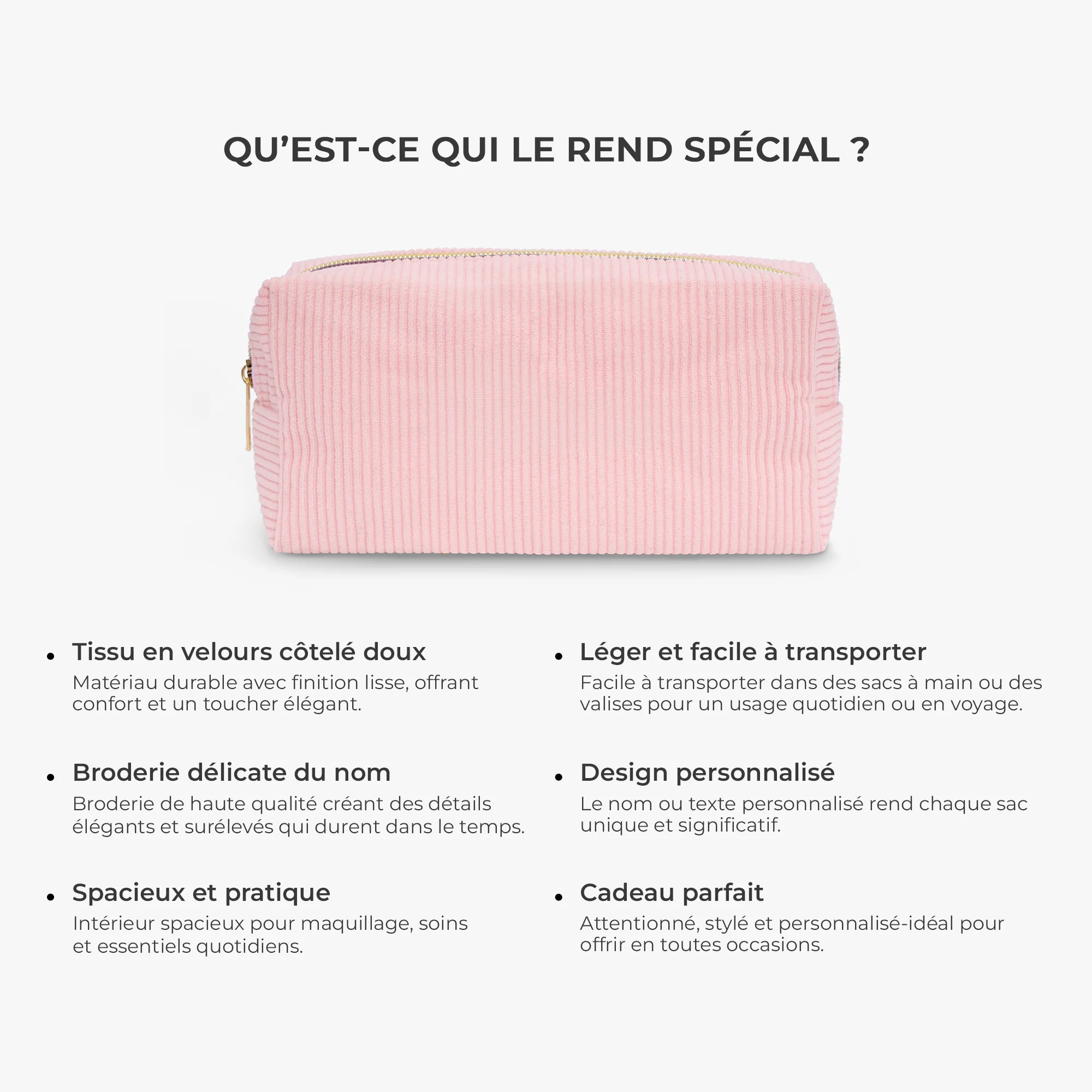 Trousse De Maquillage Personnalisée Brodée En Velours Côtelé - Cadeau Pour Une Femme - Image 5