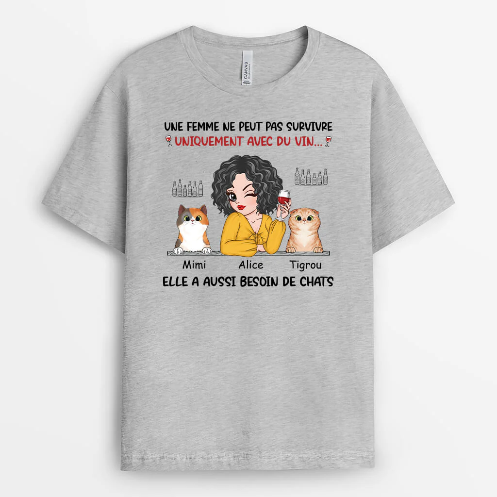 T Shirt Personnalisé Chat - Une Femme A Aussi Besoin De Chats - Image 2