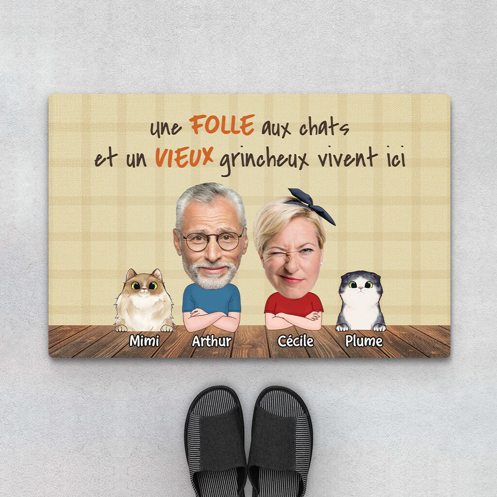 Paillasson Couple Avec Chats Personnalisé – Folle Aux Chats