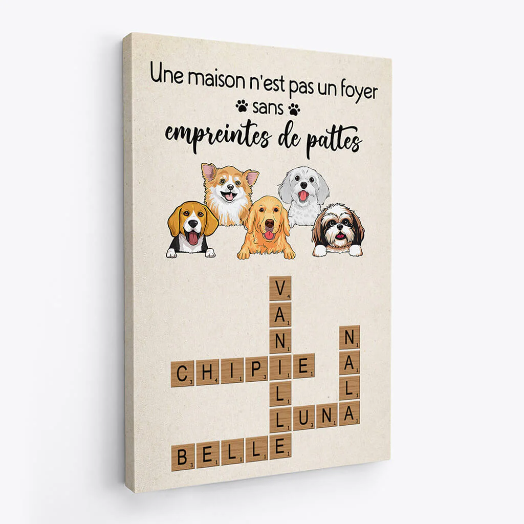 Une Maison N'est Pas Un Foyer Sans Empreintes De Pattes Avec Mots Croisés - Toile Avec Chien Personnalisé - Image 2