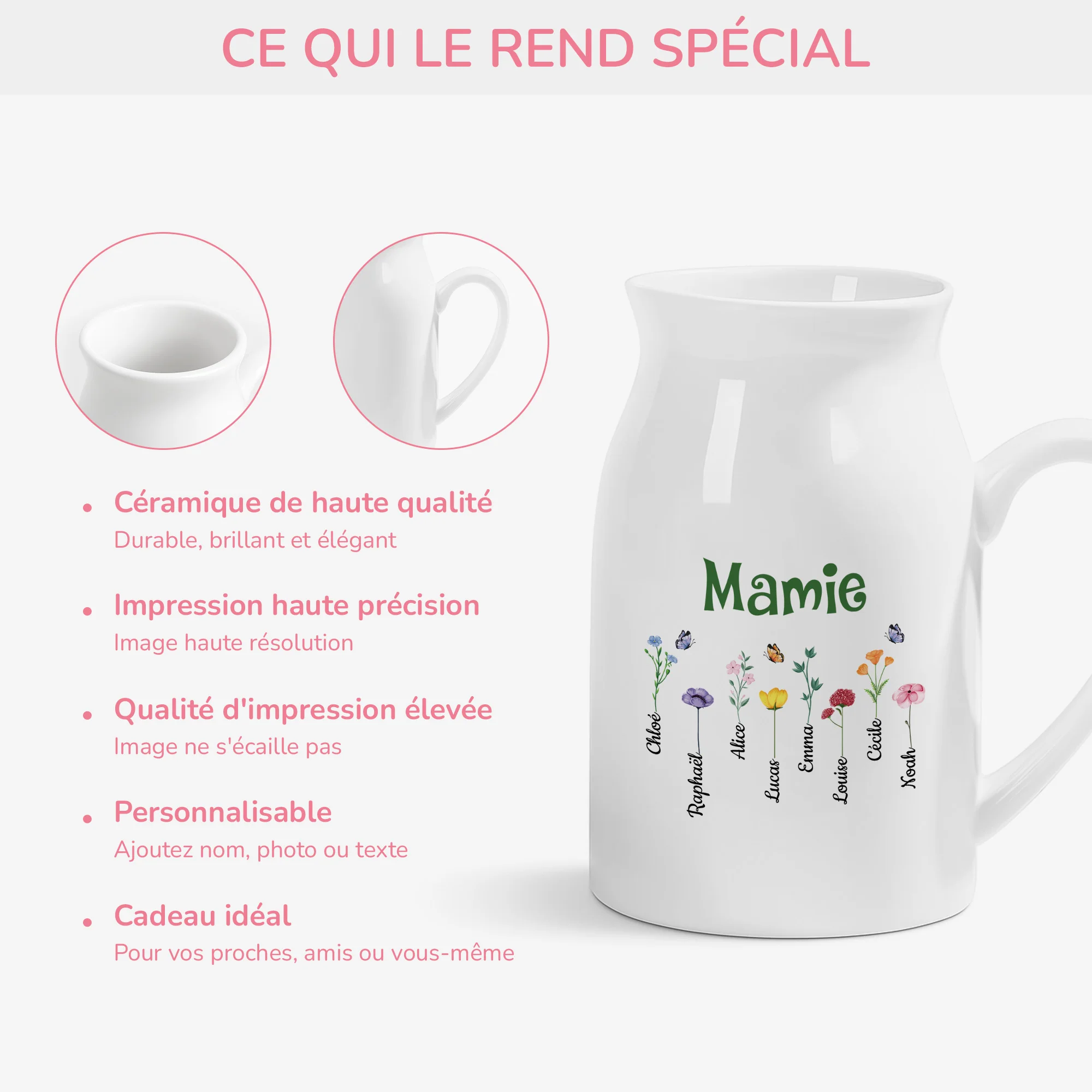 Vase Personnalisé Mamie - Les Fleurs De Mamie - Image 4