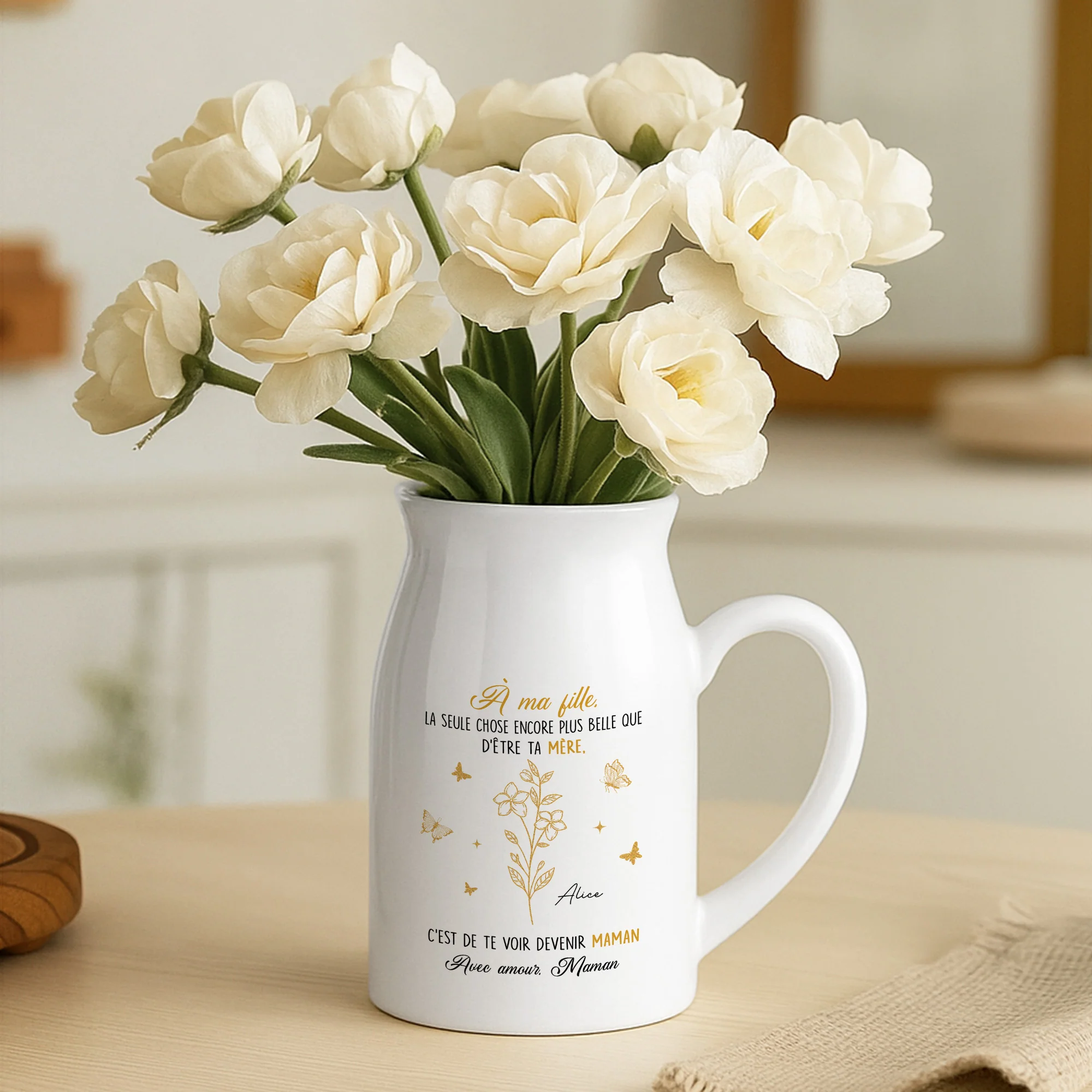 Vase Fleur Personnalisé - Devenir Une Maman Avec Dessin Fleurs - Image 2