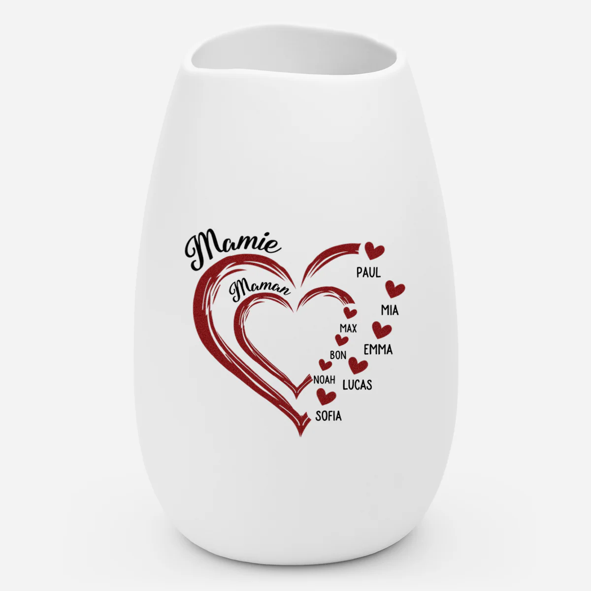 Vase Personnalisé Mamie Maman En Céramique Mate - Son Grand Cœur Rouge