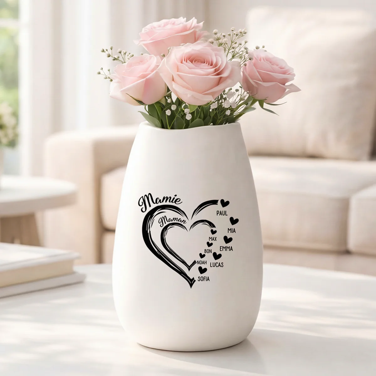 Vase Personnalisé Mamie Maman En Céramique Mate - Son Grand Cœur Rouge - Image 2