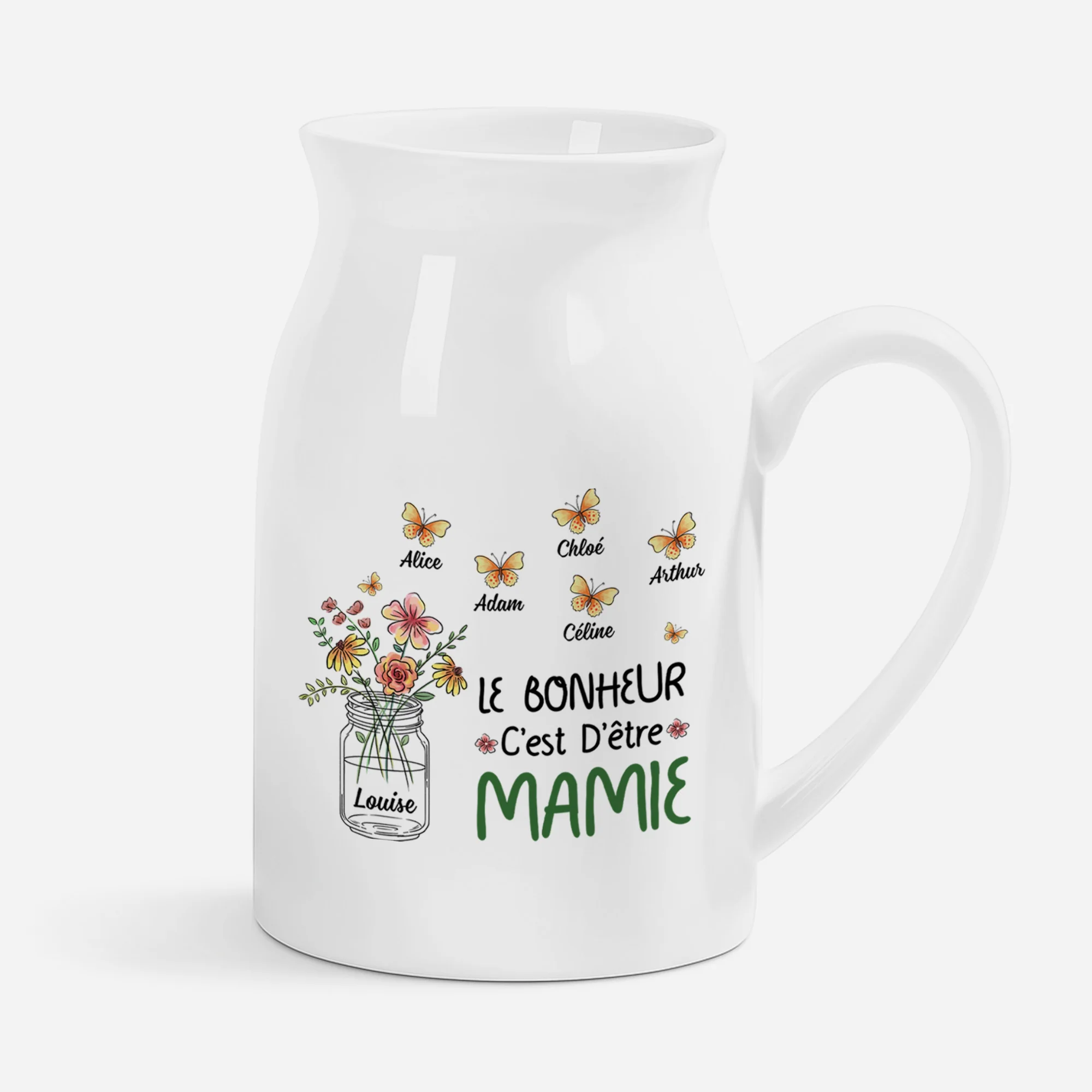 Vase Personnalisé Mamie - Le Bonheur C'est D'être Mamie Floral