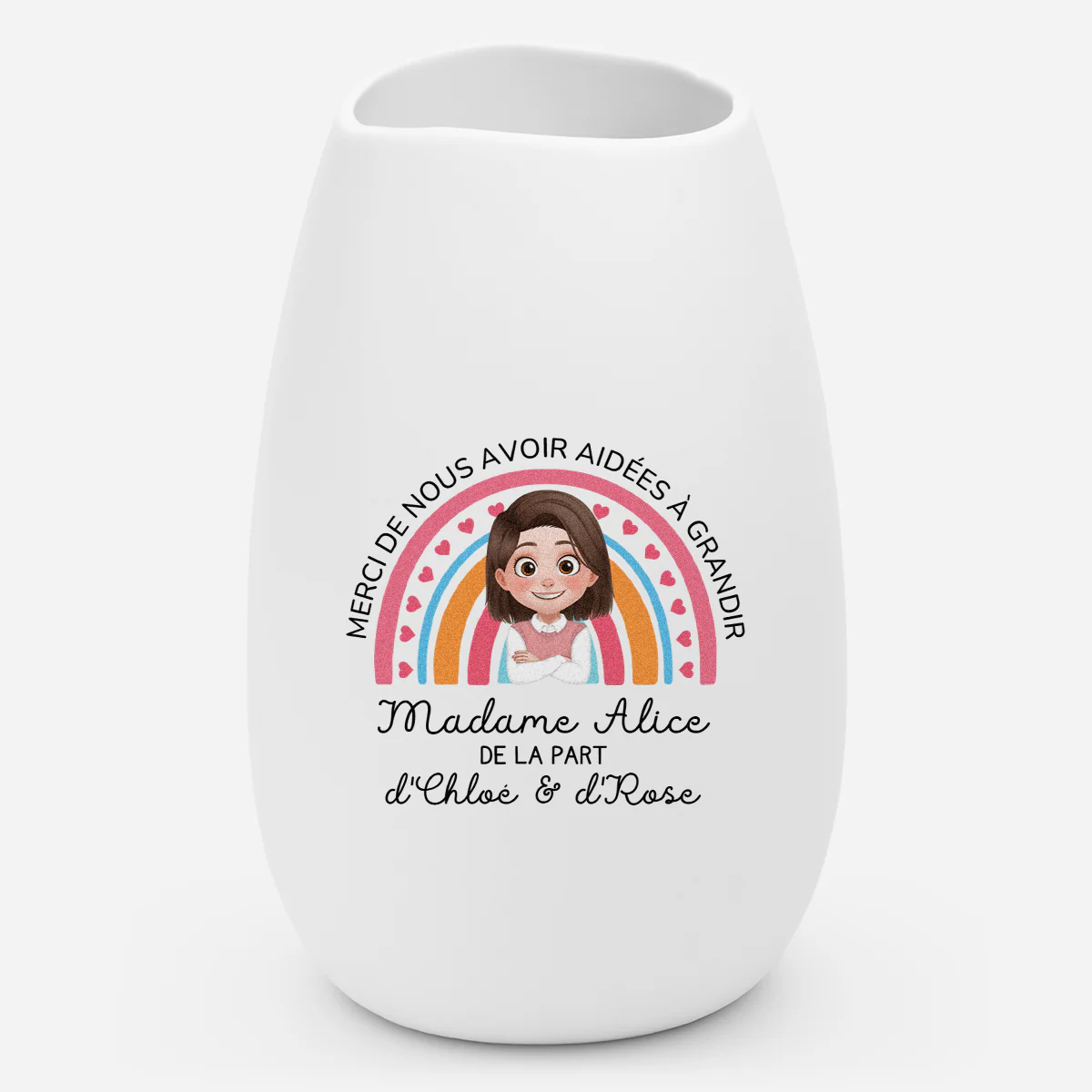 Vase Personnalisé Prénom En Céramique Mate - Merci Maîtresse De Nous Aider À Grandir
