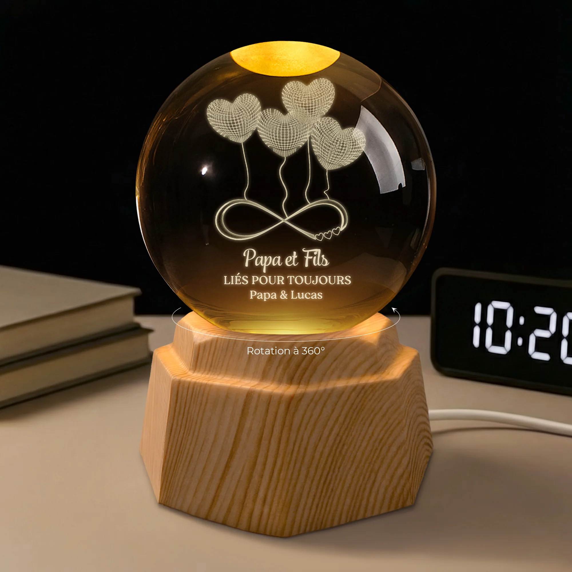 Veilleuse Boule De Cristal 3D Personnalisée - Maman Et Fille - Image 2