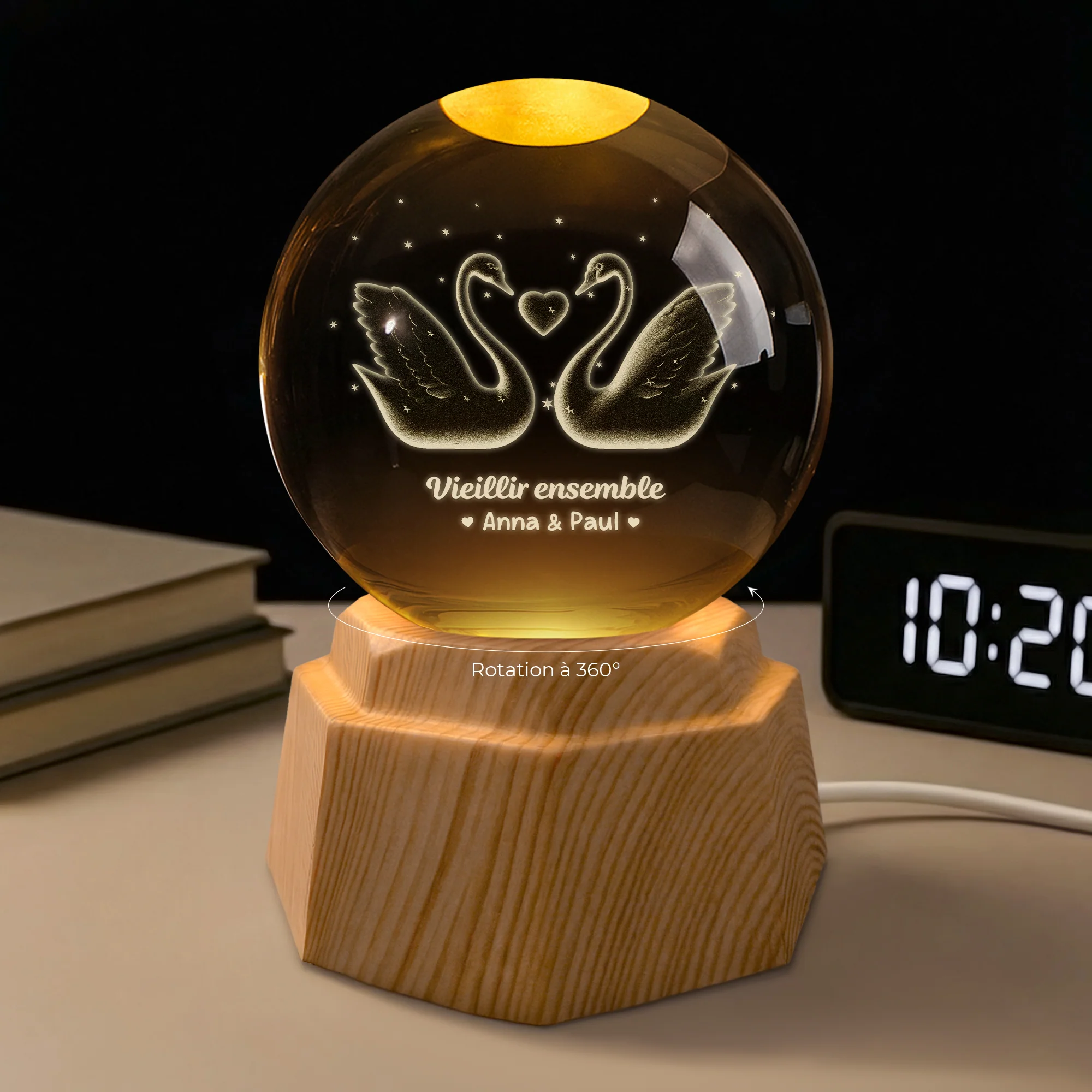 Veilleuse Boule De Cristal 3D Personnalisée Couple - Ensemble Depuis - Image 2