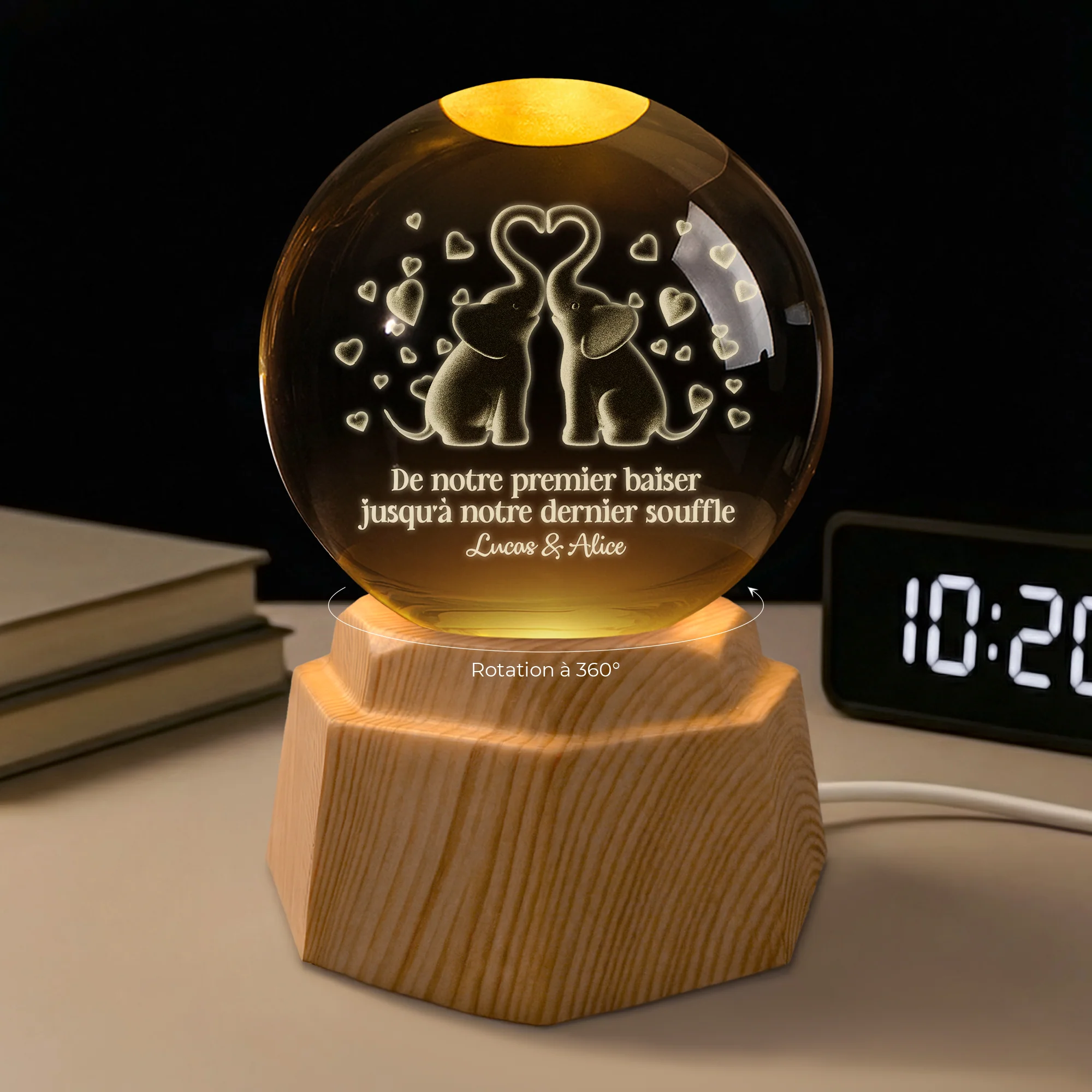 Veilleuse Boule De Cristal 3D Personnalisée - Premier Baiser De Couple