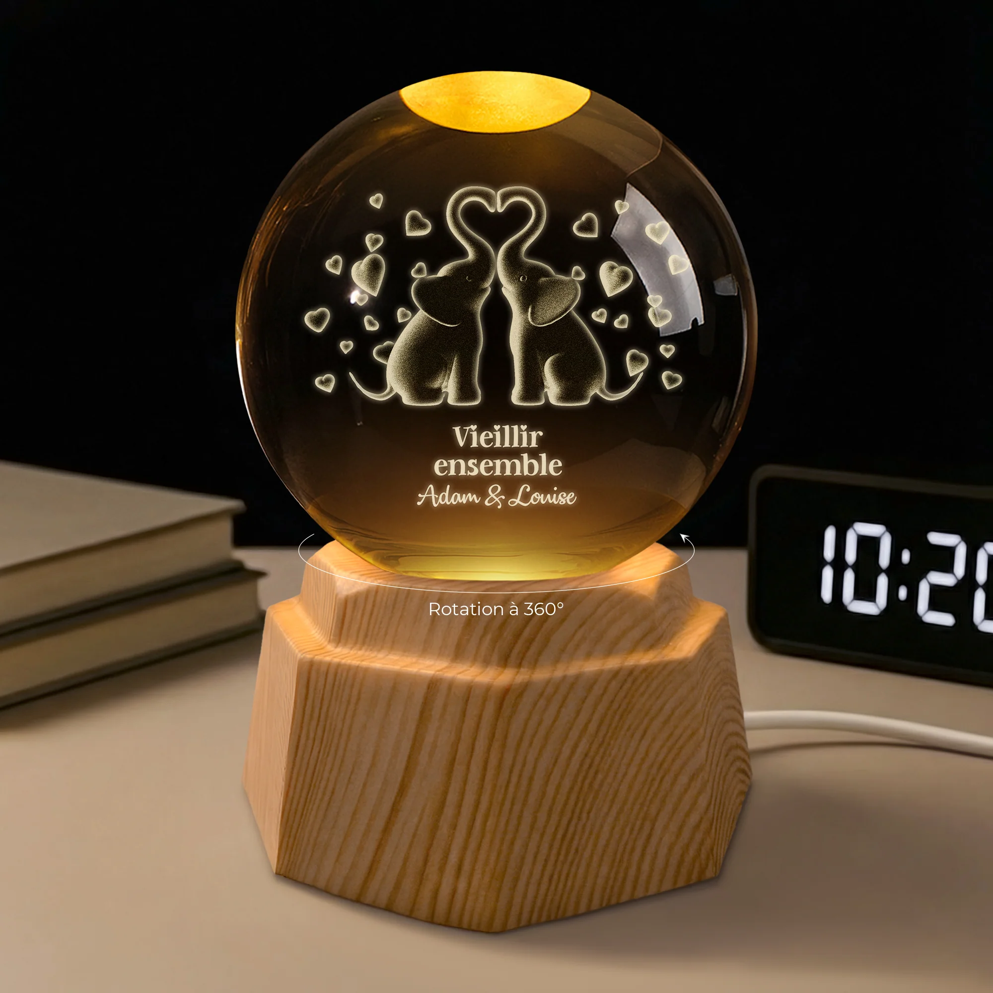 Veilleuse Boule De Cristal 3D Personnalisée - Premier Baiser De Couple - Image 2