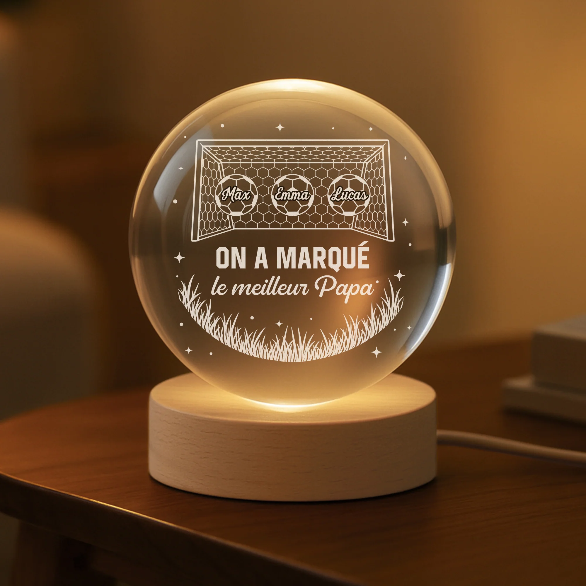 Veilleuse Boule De Cristal Personnalisé - Meilleure Maman Meilleur Papa Foot - Image 2