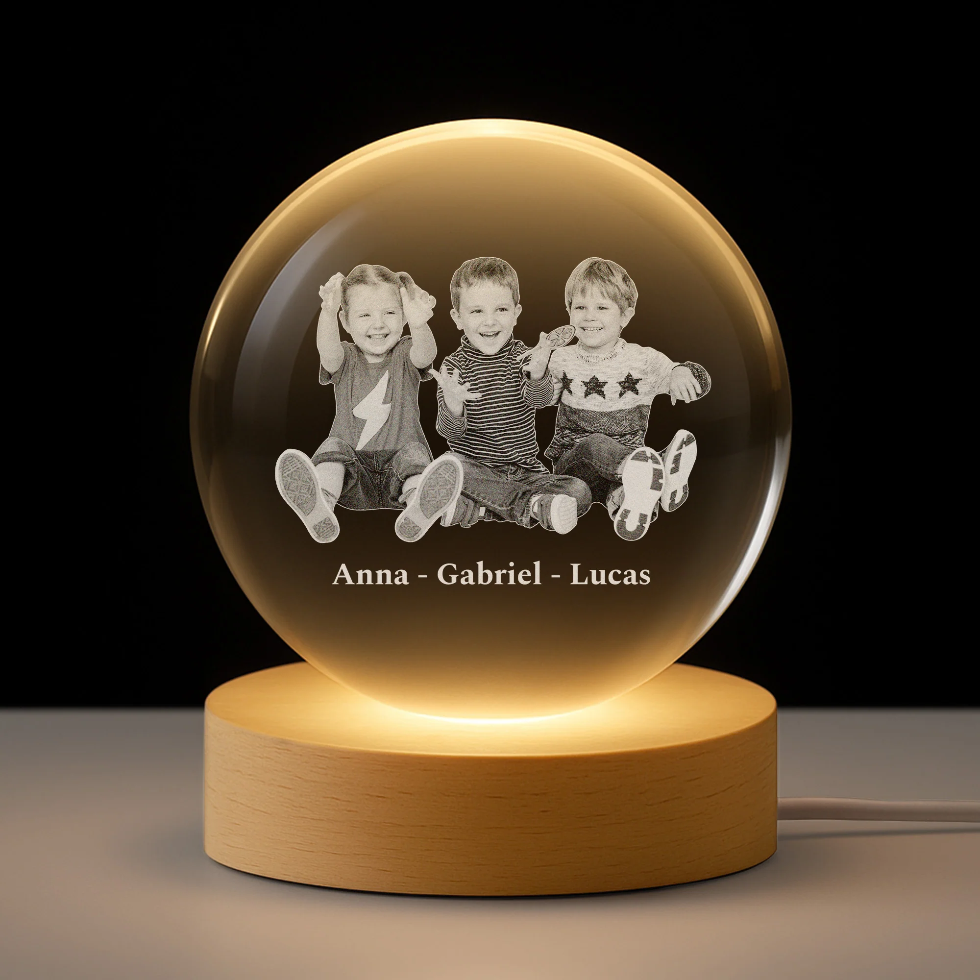 Veilleuse Boule De Cristal Personnalisée Avec Enfant Photo - Cadeau Souvenir Famille