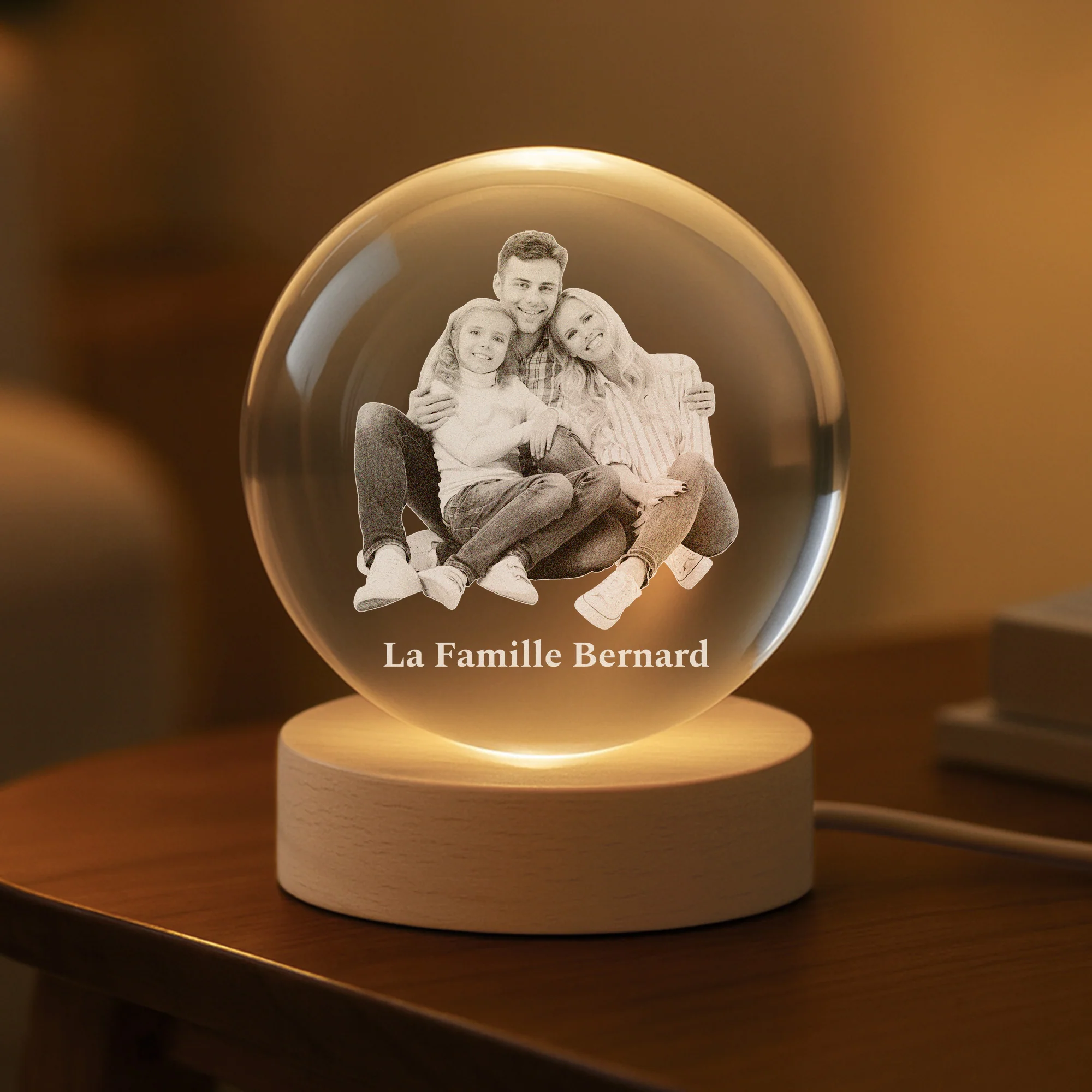 Veilleuse Boule De Cristal Personnalisée Avec Enfant Photo - Cadeau Souvenir Famille - Image 2
