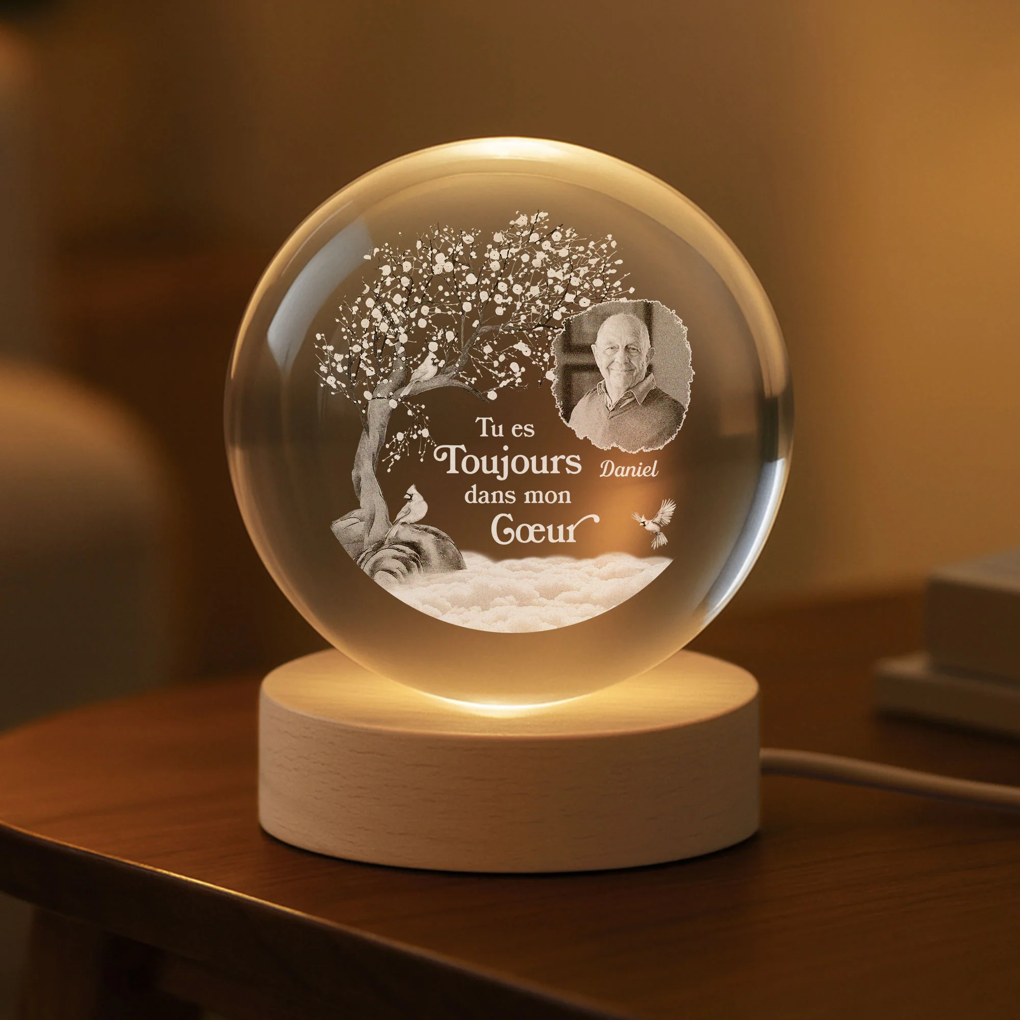 Veilleuse Boule De Cristal Personnalisée Avec Photo Commémorative Femme/Homme - Toujours Avec Toi - Image 2