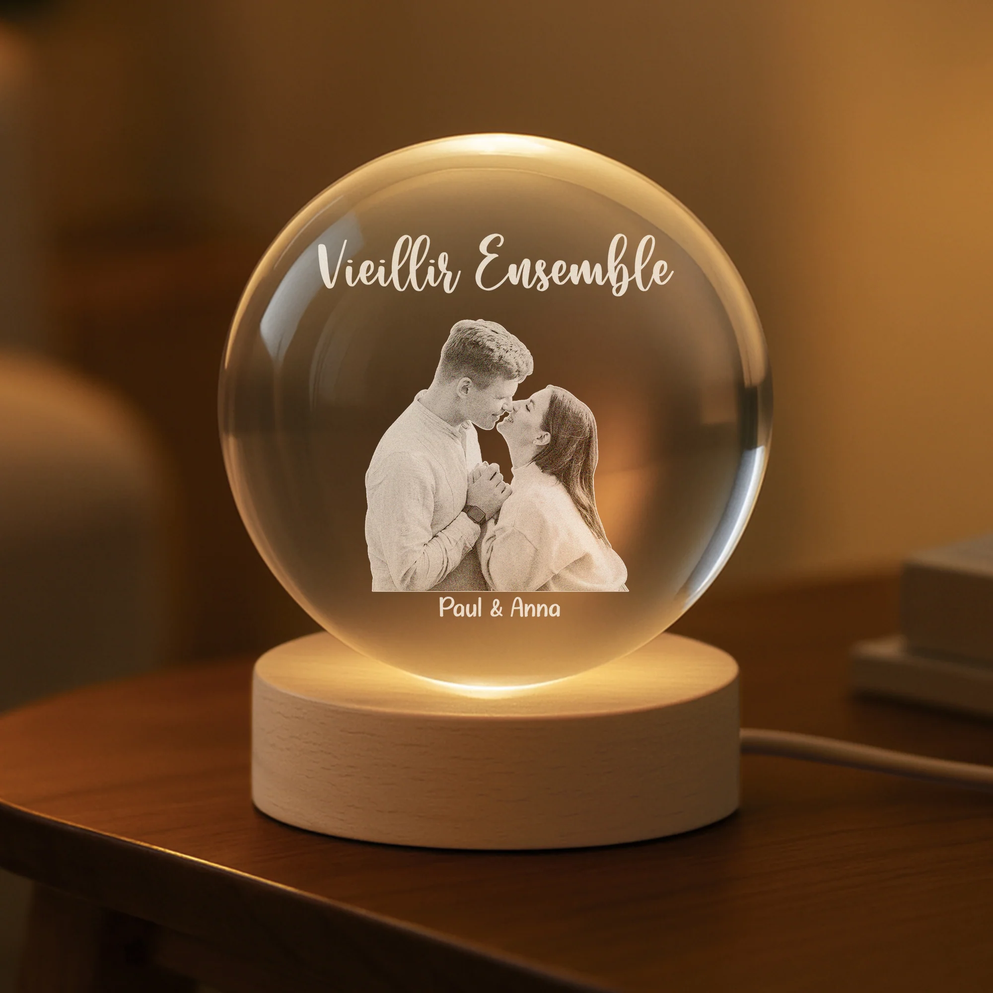 Veilleuse Boule De Cristal Personnalisée Avec Photo De Couple - Toi & Moi - Image 2