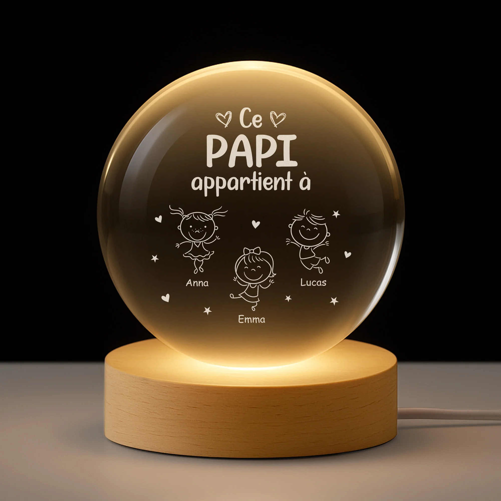 Veilleuse Boule De Cristal Personnalisée - Cadeau Papa Papy Appartient À