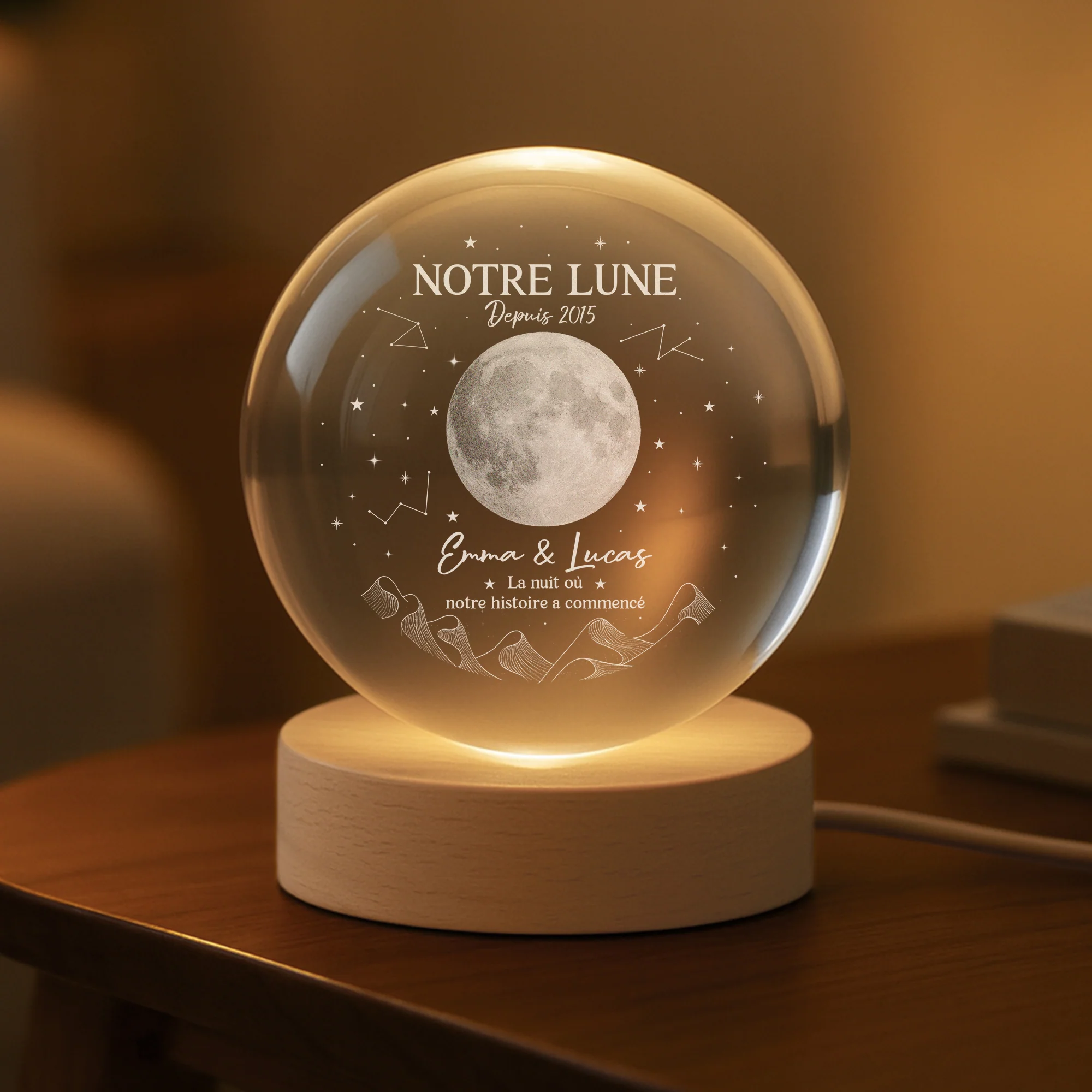 Veilleuse Boule De Cristal Personnalisée Couple - Notre Lune - Image 2
