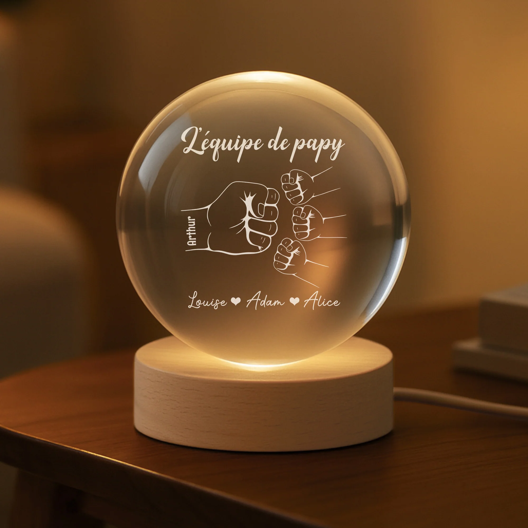 Veilleuse Boule De Cristal Personnalisée - Équipe De Papa/Papy - Image 2