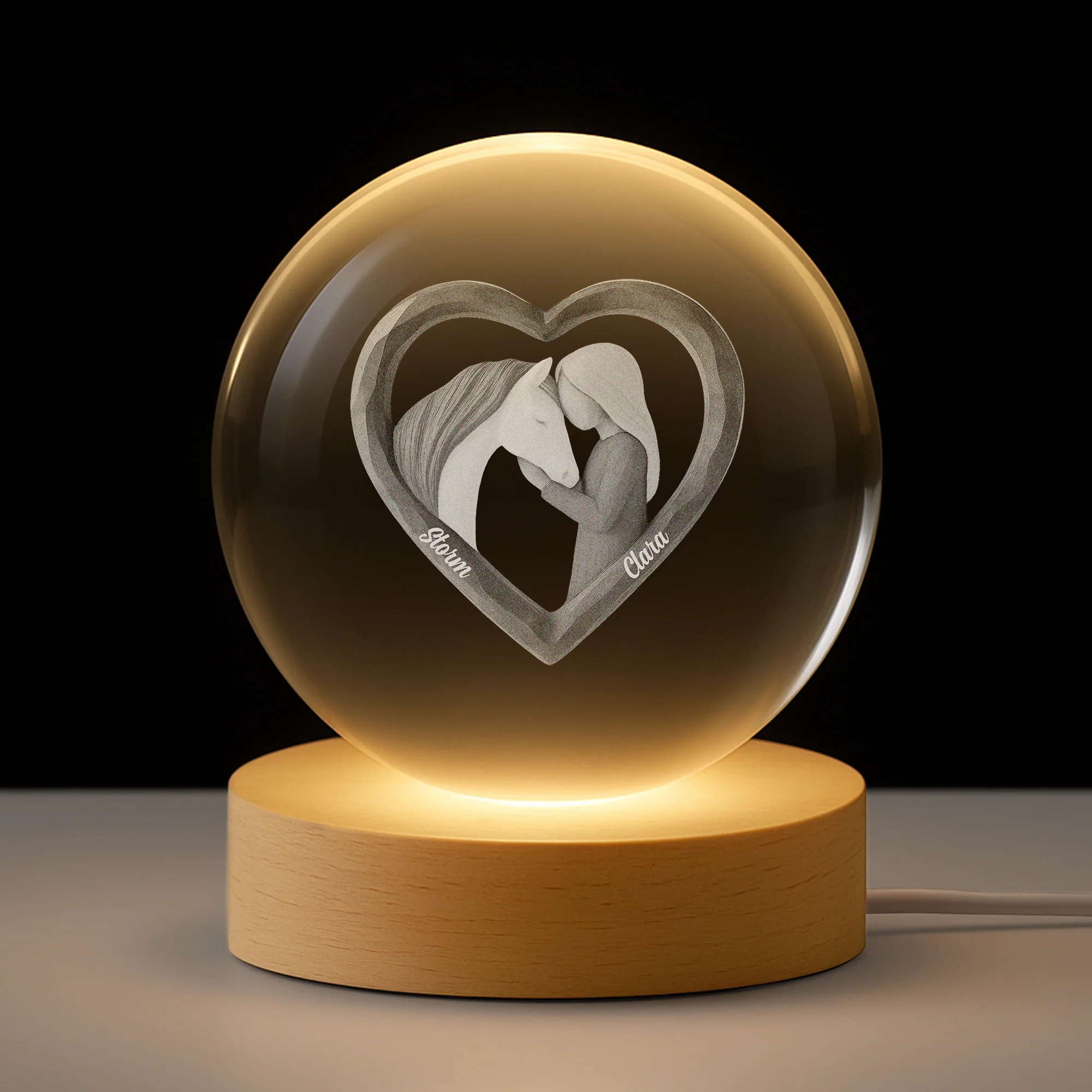 Veilleuse Boule De Cristal Personnalisée - Amour De Cheval
