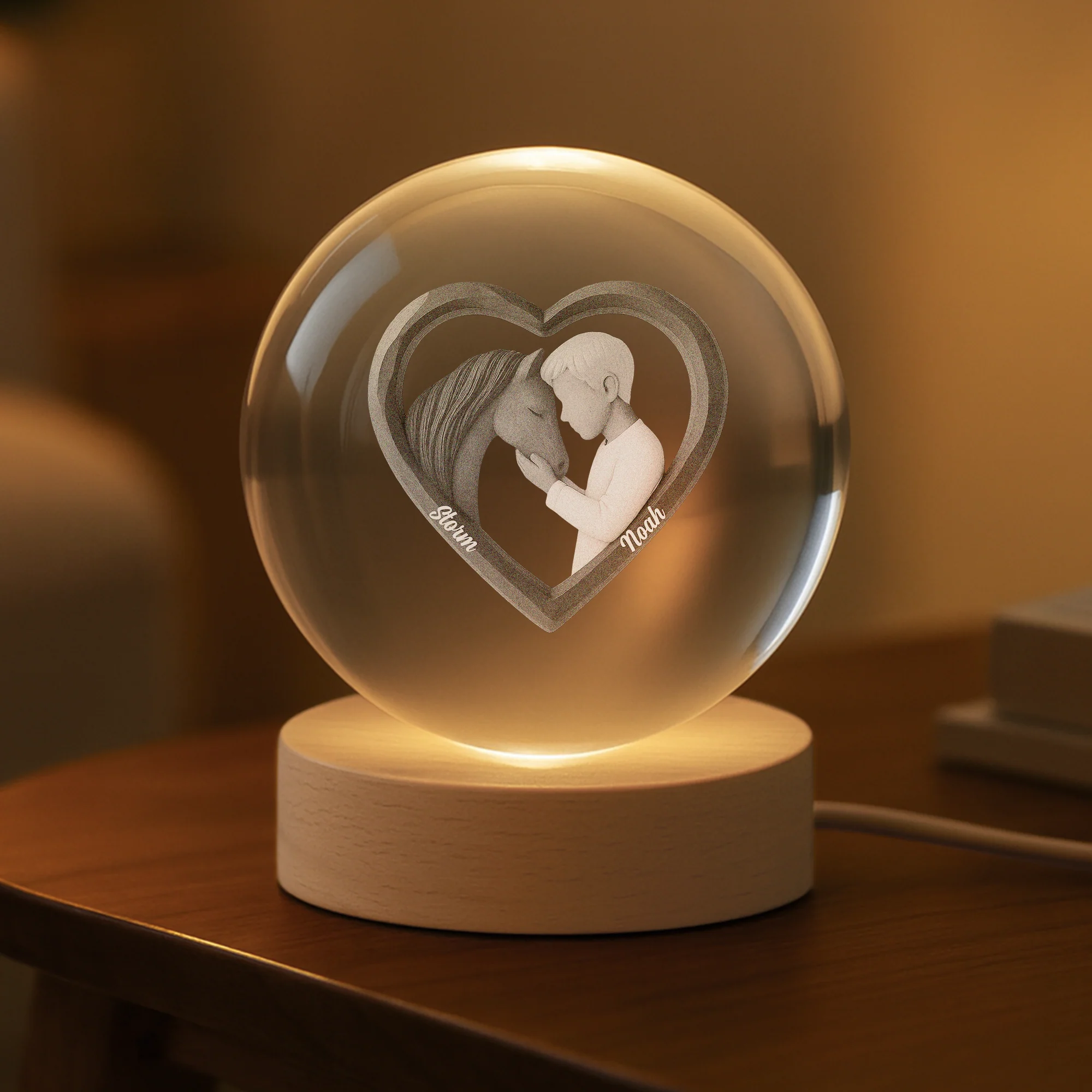Veilleuse Boule De Cristal Personnalisée - Amour De Cheval - Image 2
