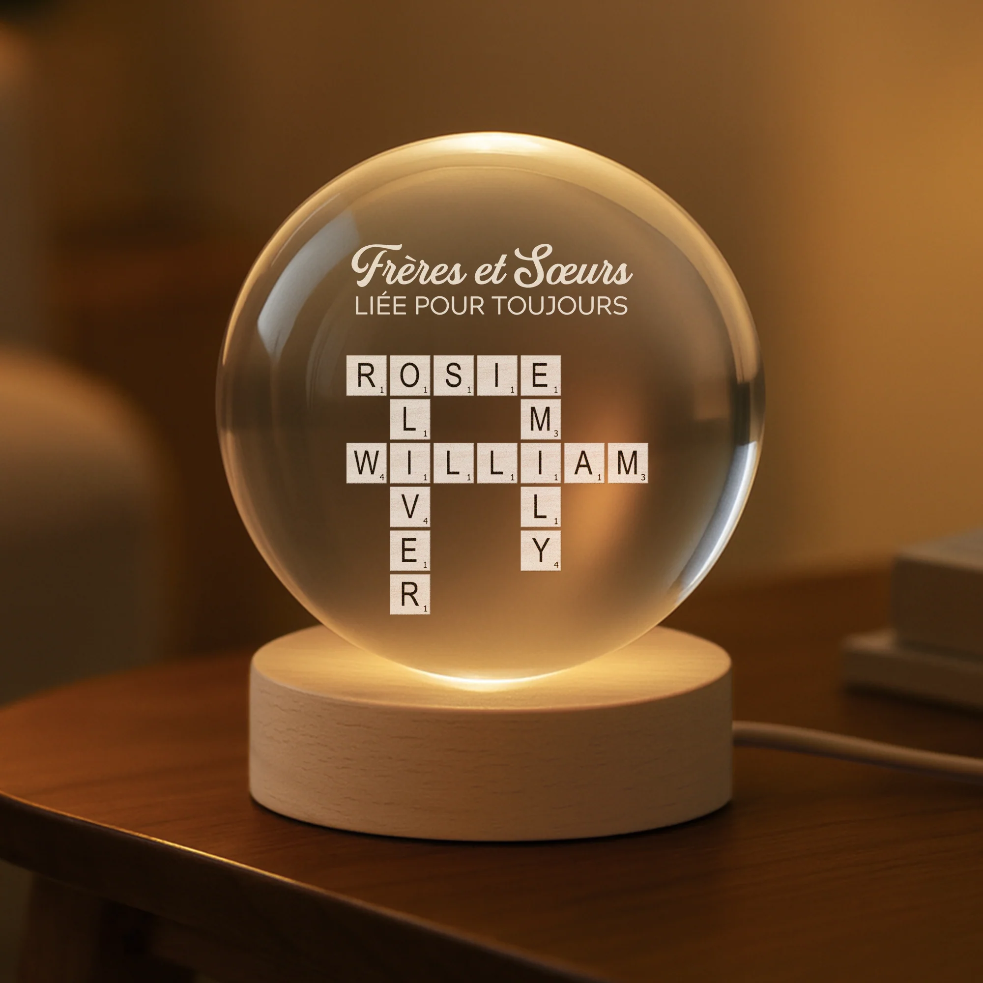 Veilleuse Boule De Cristal Personnalisée - Mots-Croisés De Famille - Image 2
