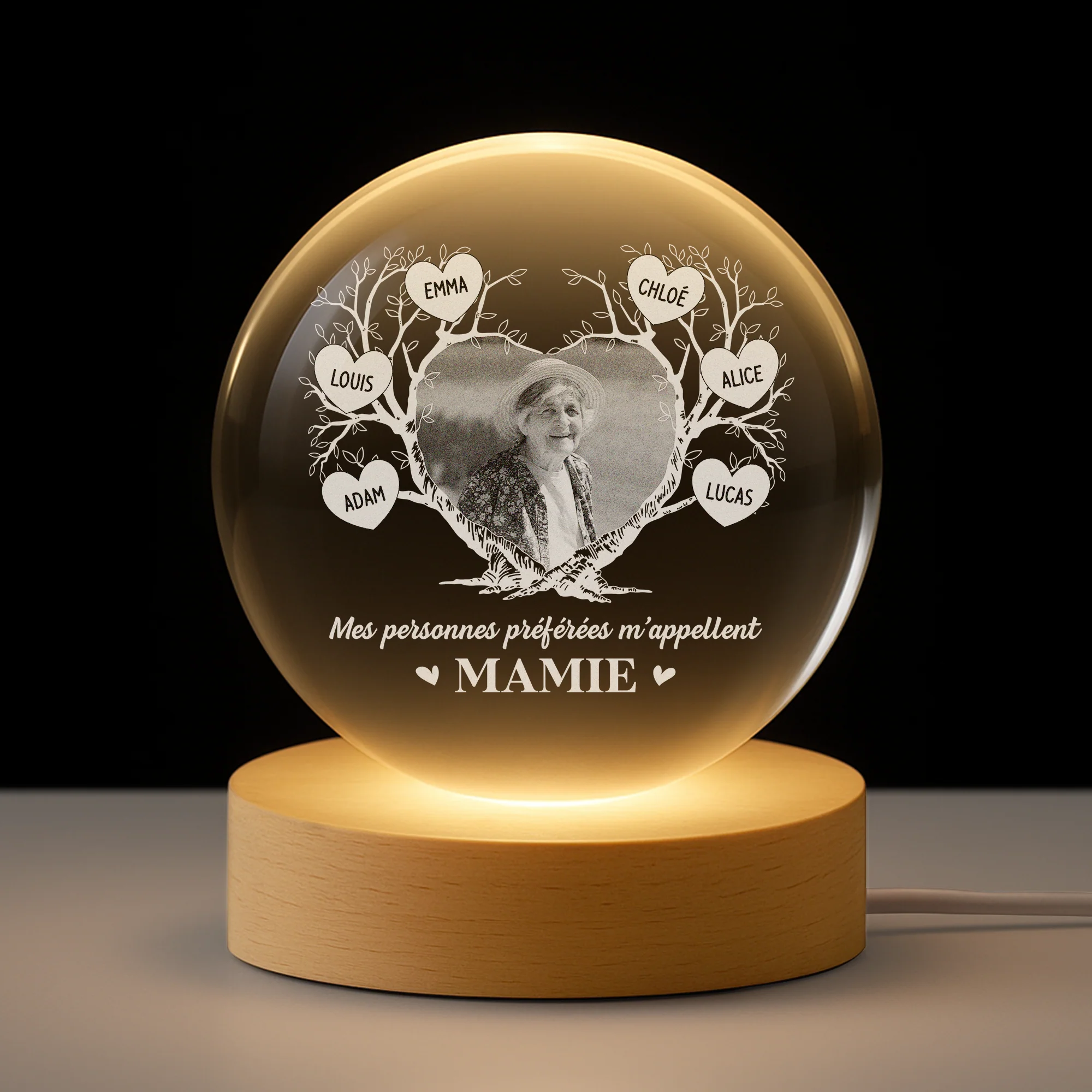 Veilleuse Boule De Cristal Personnalisée Photo - Ma Personne Préférée M’appelle Mamie/Maman