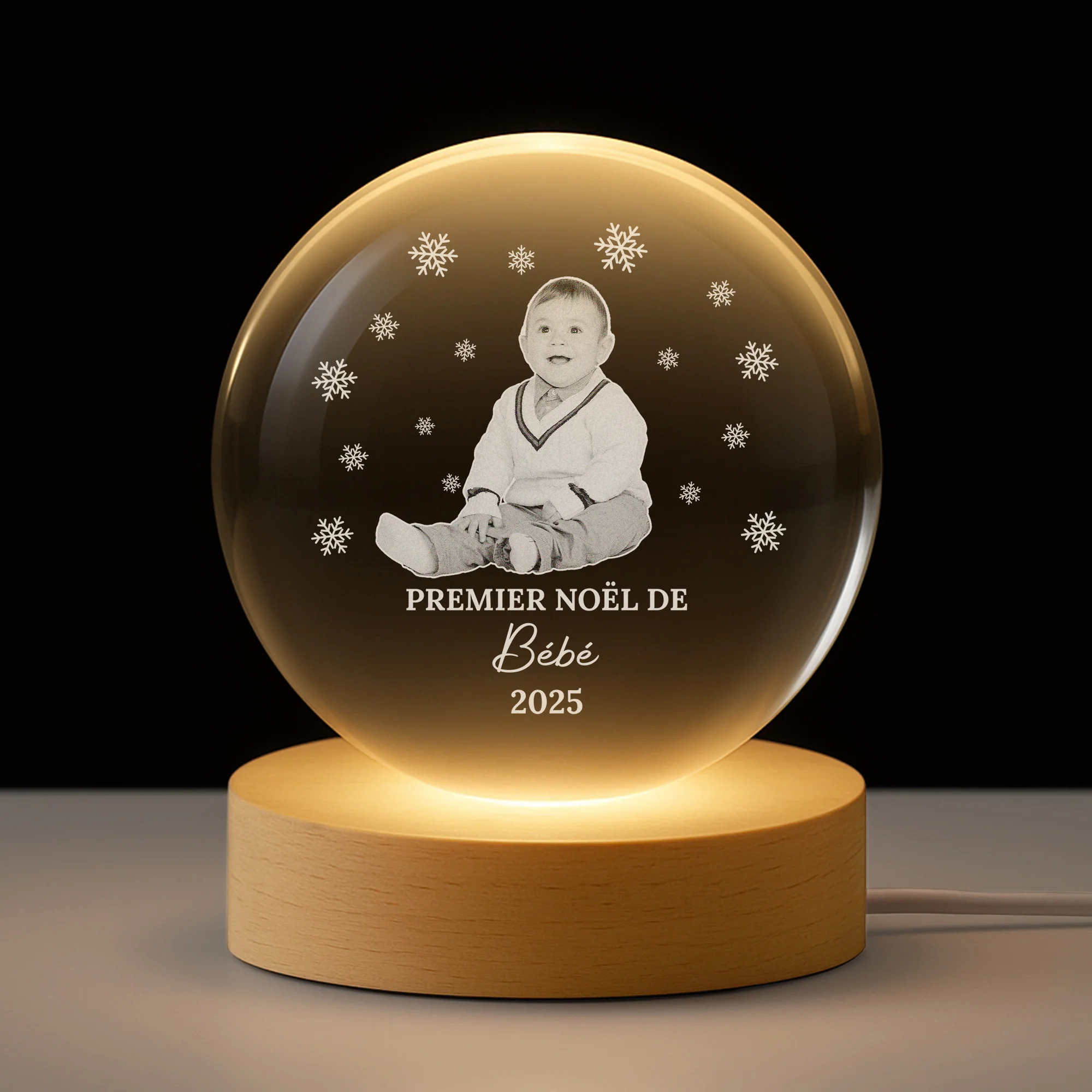 Veilleuse Boule De Cristal Personnalisée - Premier Noël De Mon Enfant