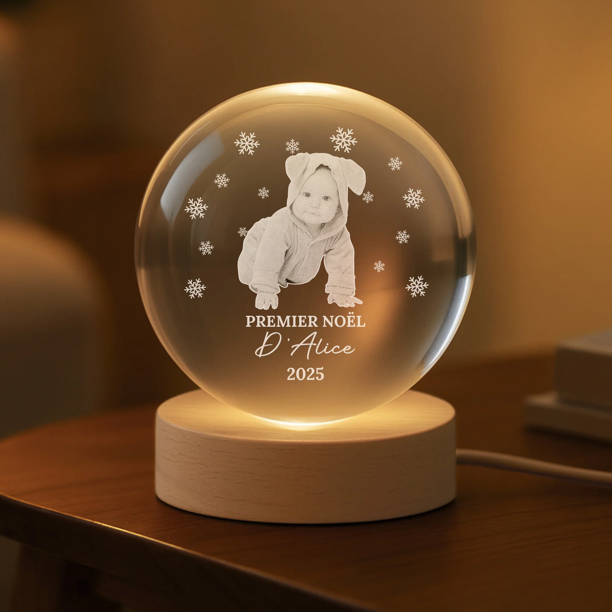 Veilleuse Boule De Cristal Personnalisée - Premier Noël De Mon Enfant - Image 2