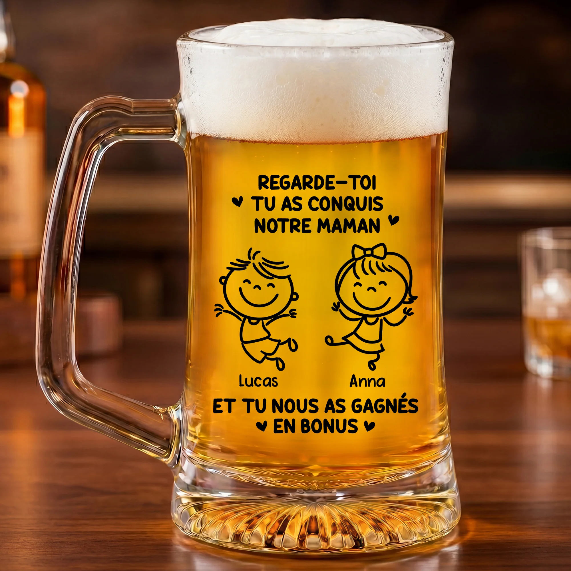 Verre À Bière Avec Anse Personnalisé - Cadeau Papa Humour Avoir Des Enfants En Bonus - Image 2