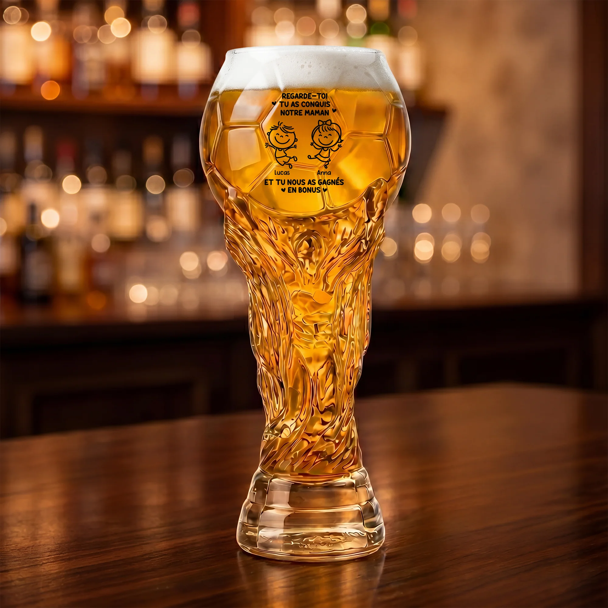 Verre À Bière Personnalisé Forme De Trophée Sportif - Cadeau Papa Humour Avoir Des Enfants En Bonus - Image 2
