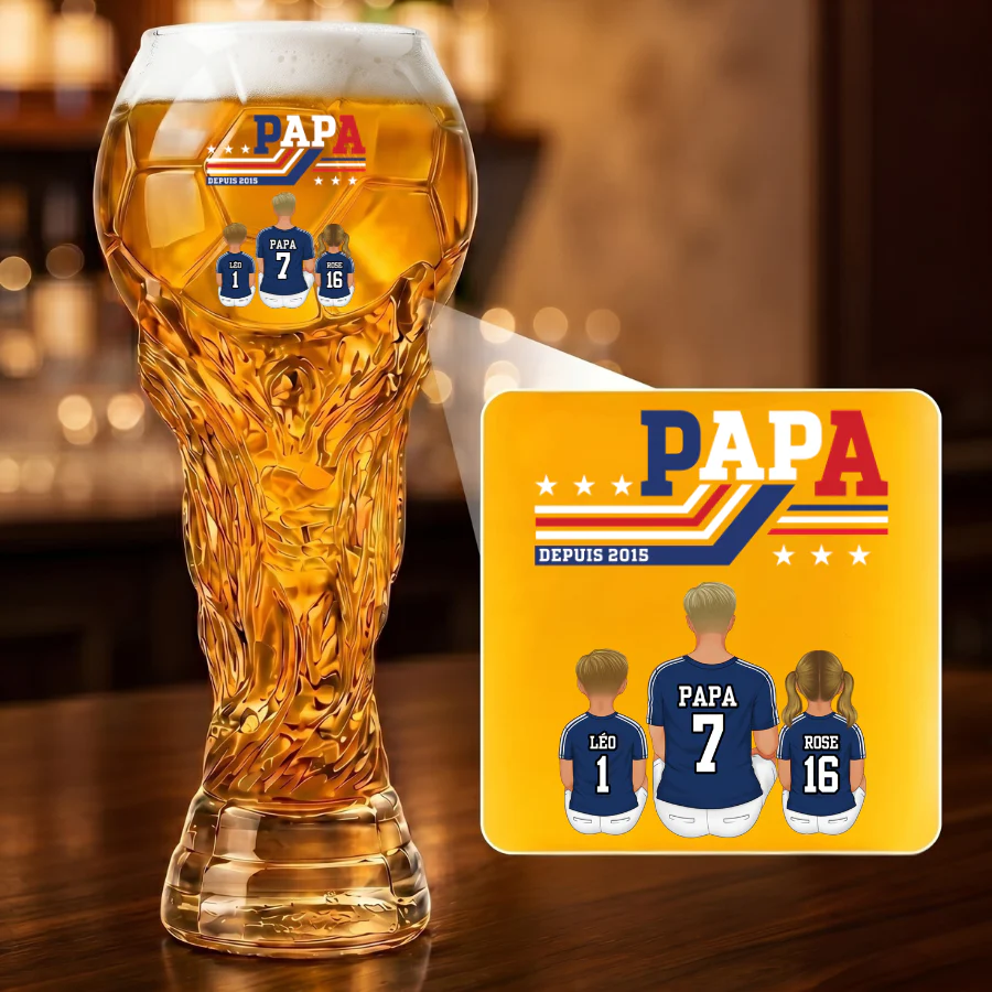 Verre À Bière Personnalisé Trophée De Football Et Sport - Papa Depuis