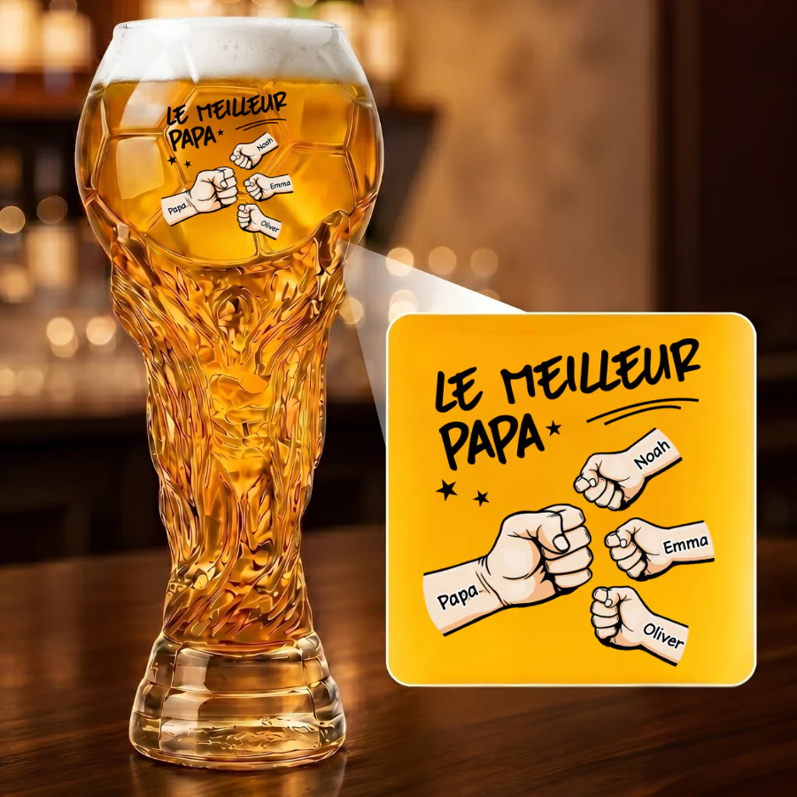 Verre À Bière Trophée Personnalisé Thème Sport - Meilleur Papa Foot Du Monde