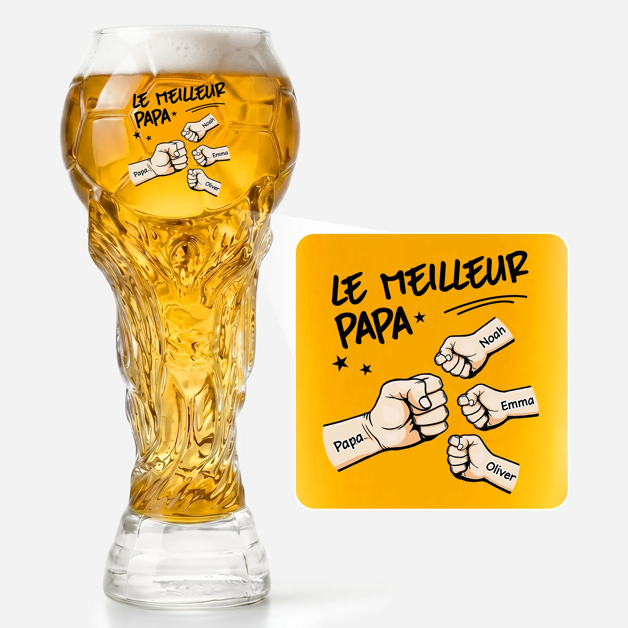 Verre À Bière Trophée Personnalisé Thème Sport - Meilleur Papa Foot Du Monde - Image 2