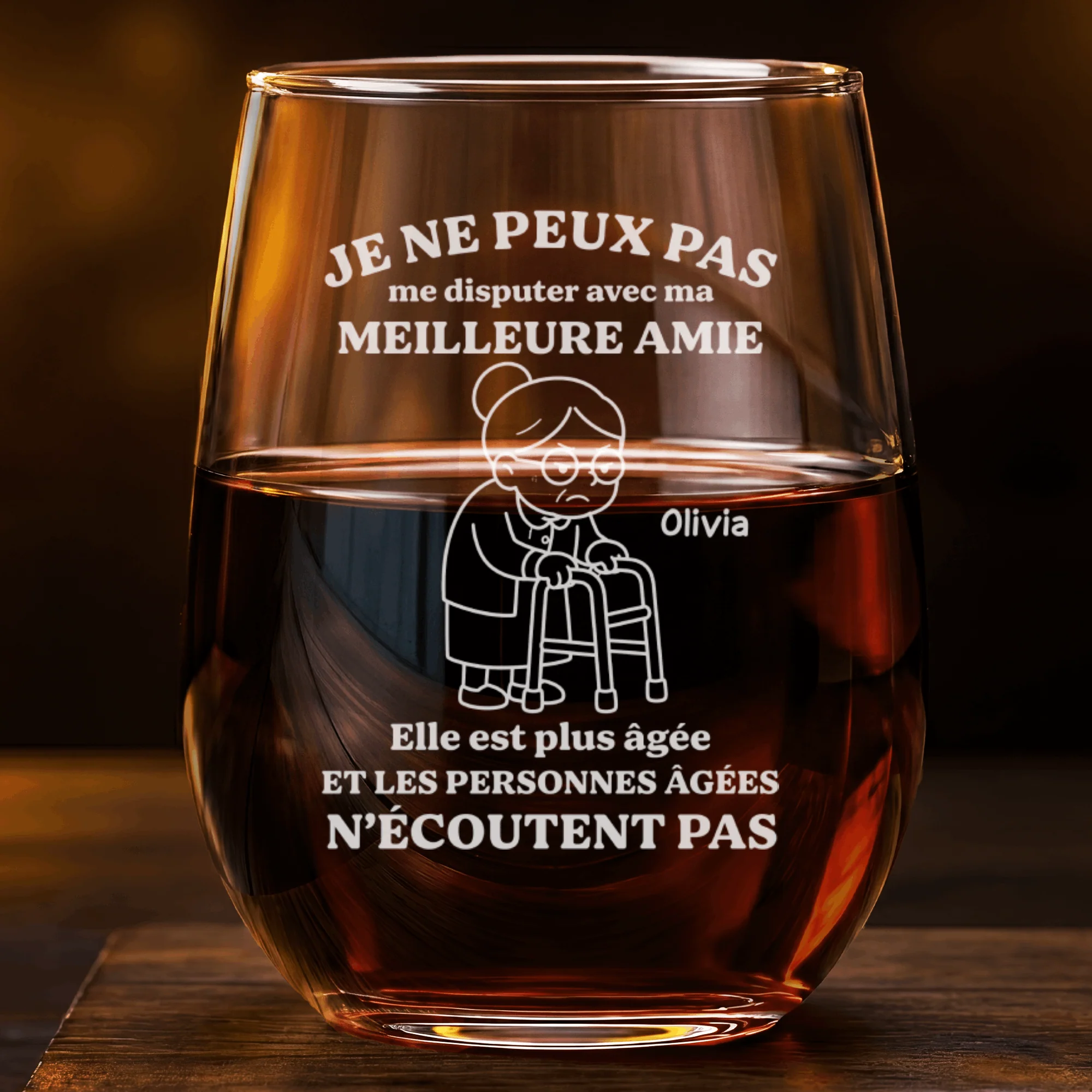 Verre À Vin Sans Pied Personnalisé Avec Humour - Je Ne Peux Pas Me Disputer Avec Mon Amie