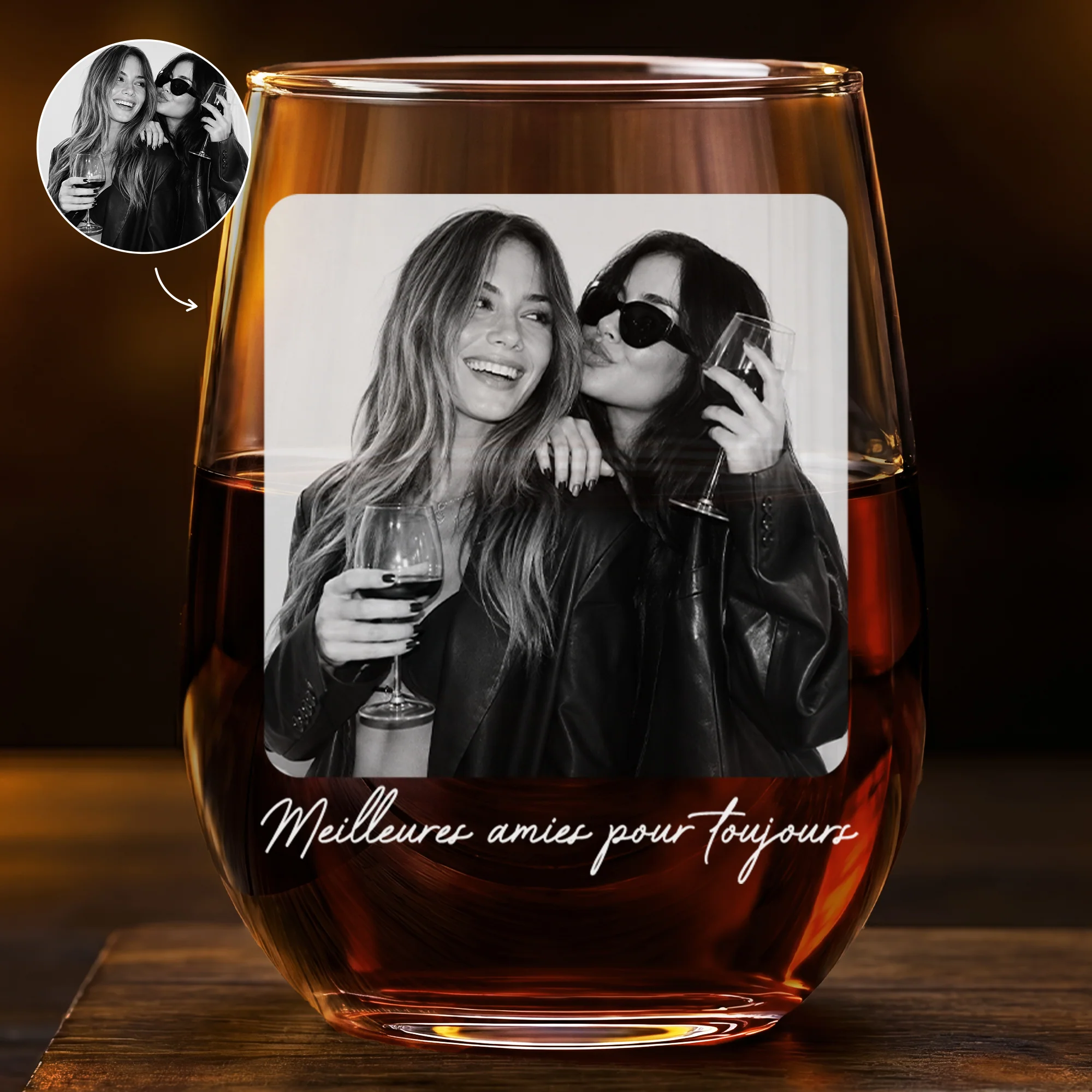 Verre À Vin Sans Pied Personnalisé Femme Avec Photo - Amies Pour Toujours