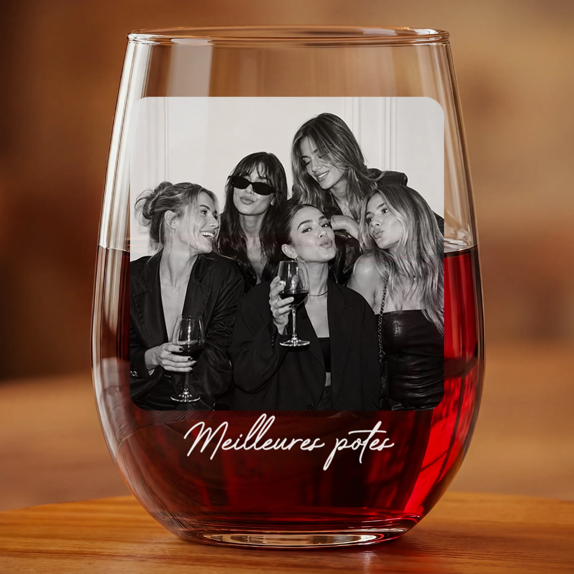 Verre À Vin Sans Pied Personnalisé Femme Avec Photo - Amies Pour Toujours - Image 2