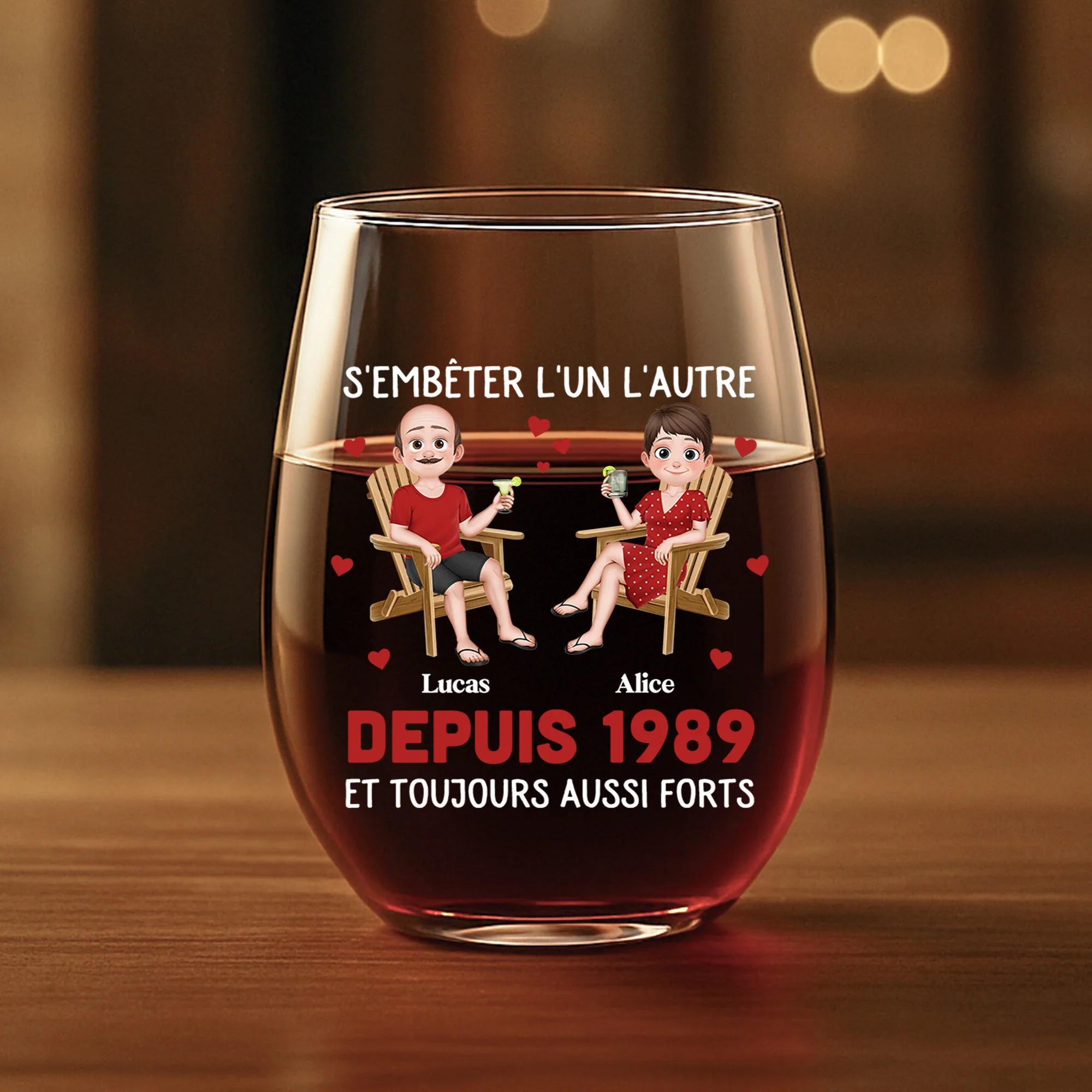 Cadeau Personnalisé Couple - Verre À Vin Sans Pied Personnalisé - Cartoon