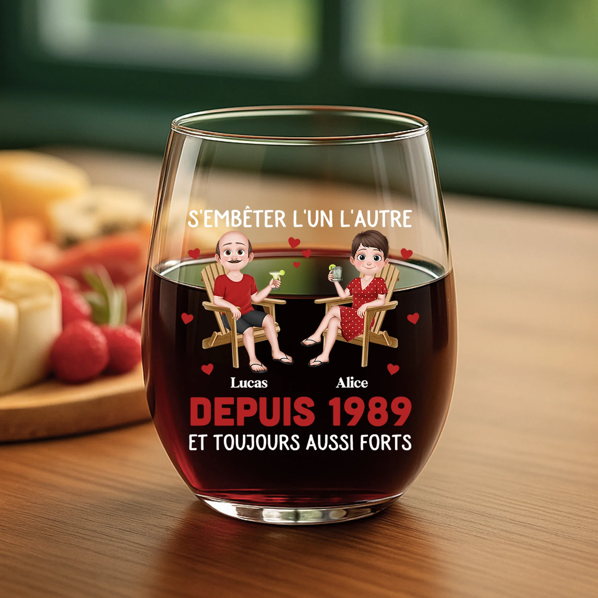Cadeau Personnalisé Couple - Verre À Vin Sans Pied Personnalisé - Cartoon - Image 2