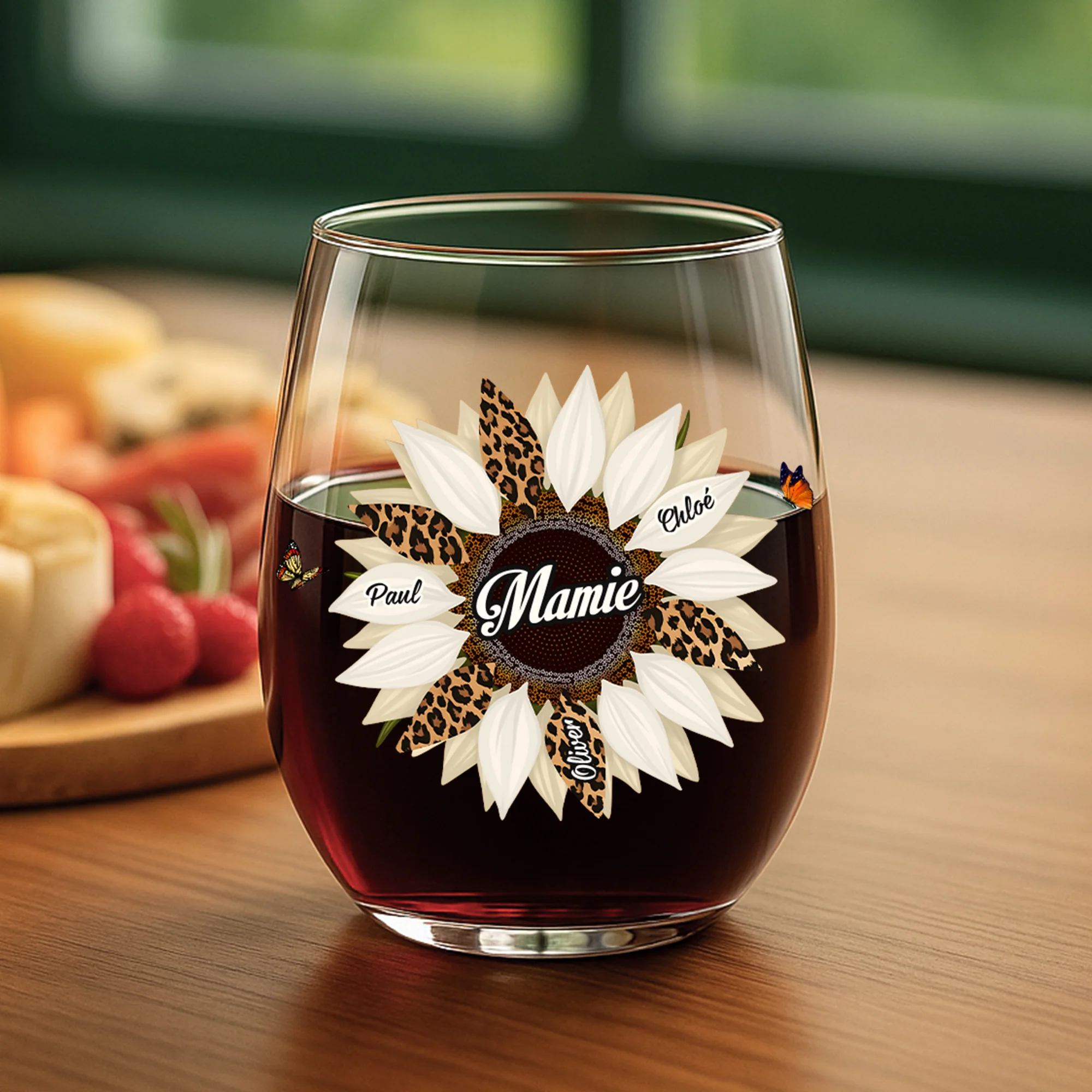 Verre À Vin Sans Pied Personnalisé - Tournesol Pour Maman Mamie - Image 2