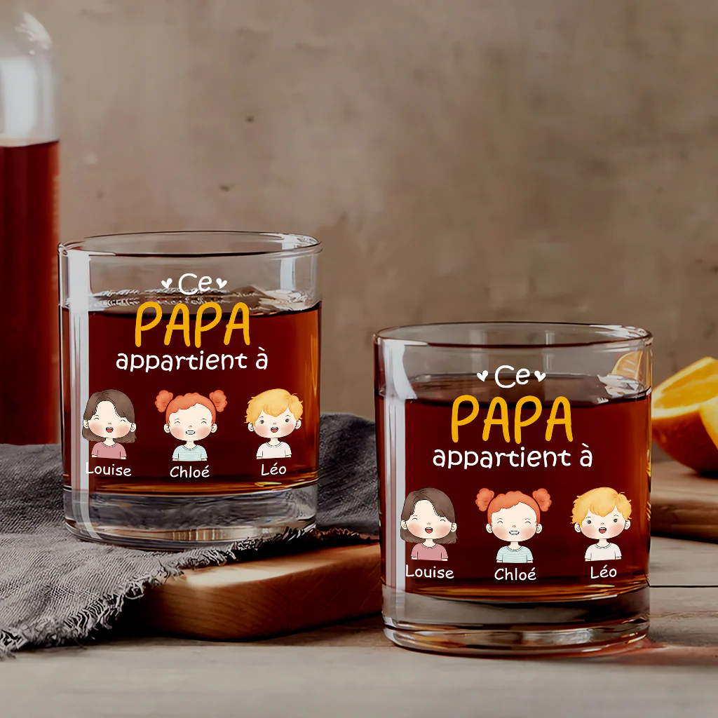 Cadeaux Personnalisés Papa - Ce Papa Appartient À - Verre À Whisky - Version Pastel