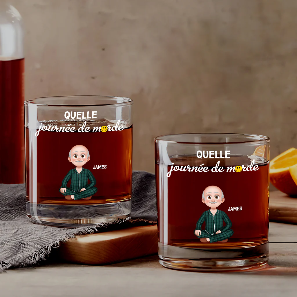 Cadeau Retraite Personnalisé - Journée De Merde - Verre à Whisky Cartoon