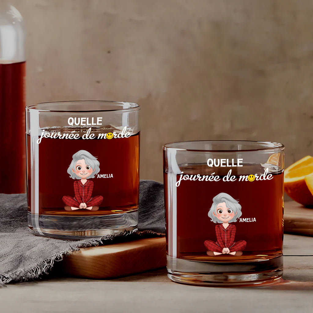 Cadeau Retraite Personnalisé - Journée De Merde - Verre à Whisky Cartoon - Image 2