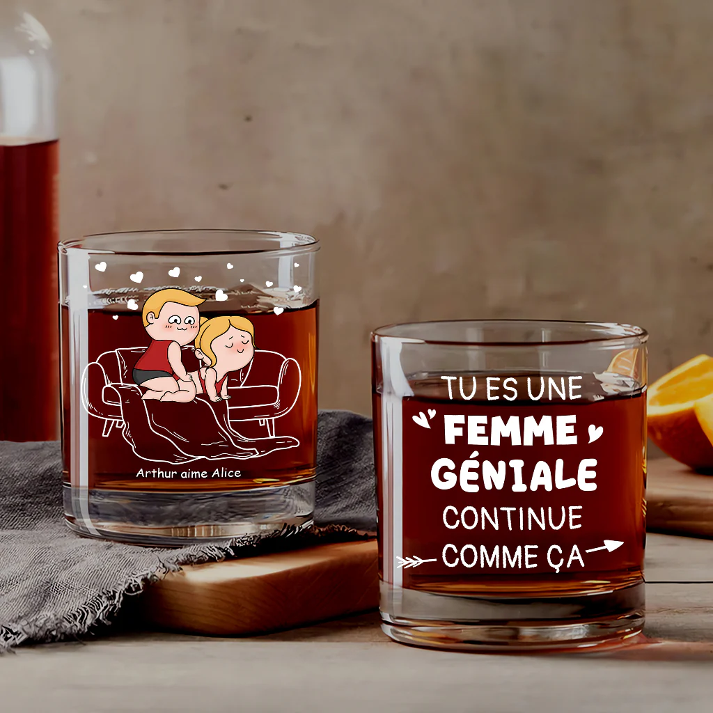 Verre À Whisky Personnalisé Pour Couple - Mari Génial / Femme Géniale - Image 2
