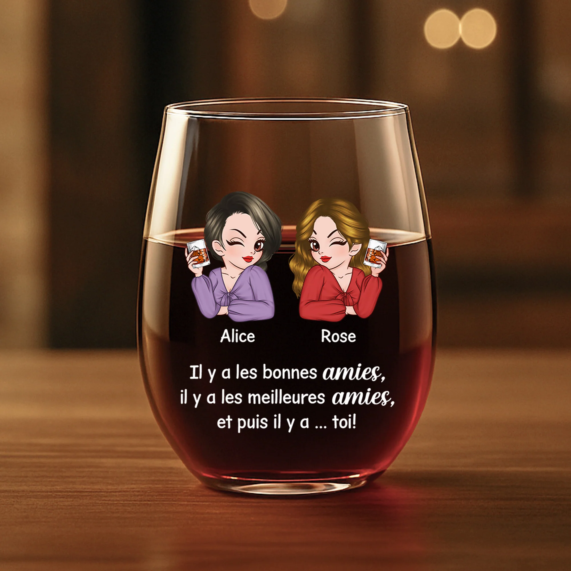 Verre à Vin Sans Pied Personnalisé Noël - Plus Qu'une Meilleure Amie