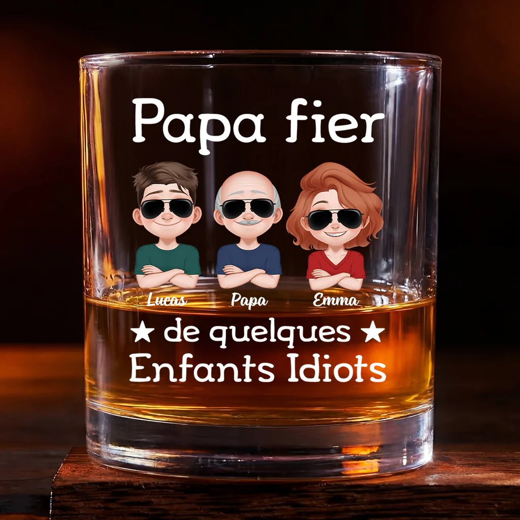 Verre Whisky Personnalisé Papa - Fier Papa Avec Son Fils Fille