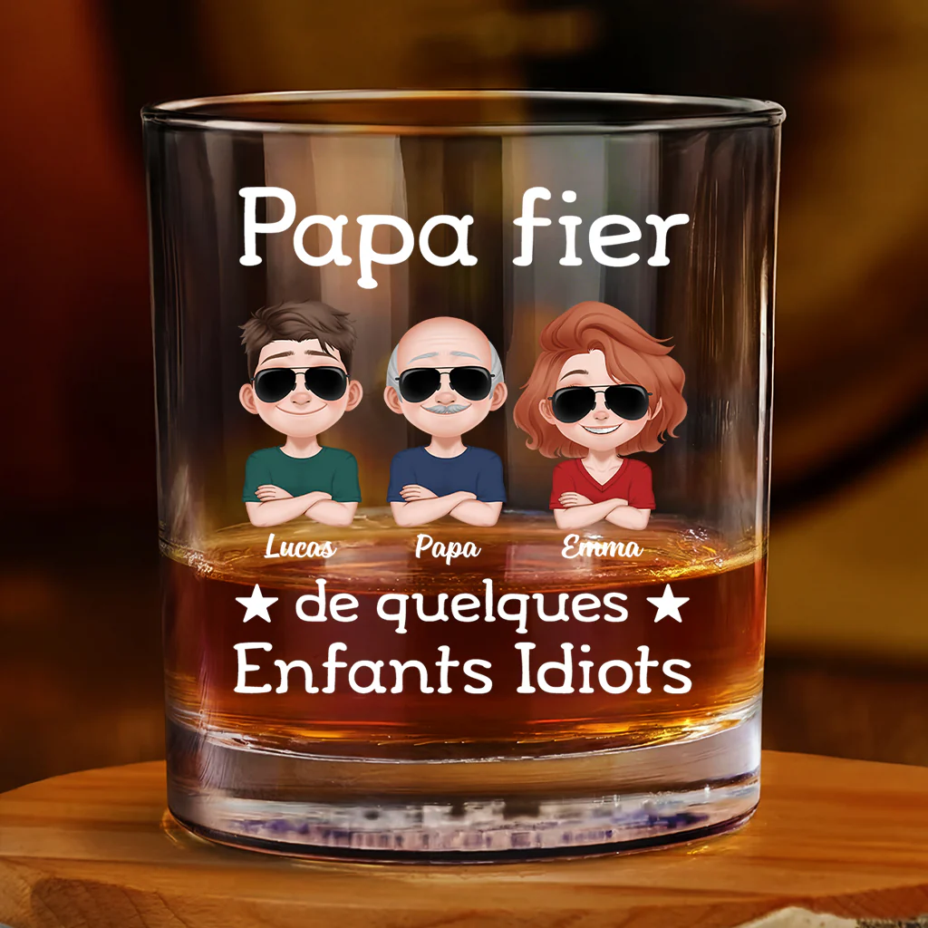 Verre Whisky Personnalisé Papa - Fier Papa Avec Son Fils Fille - Image 2